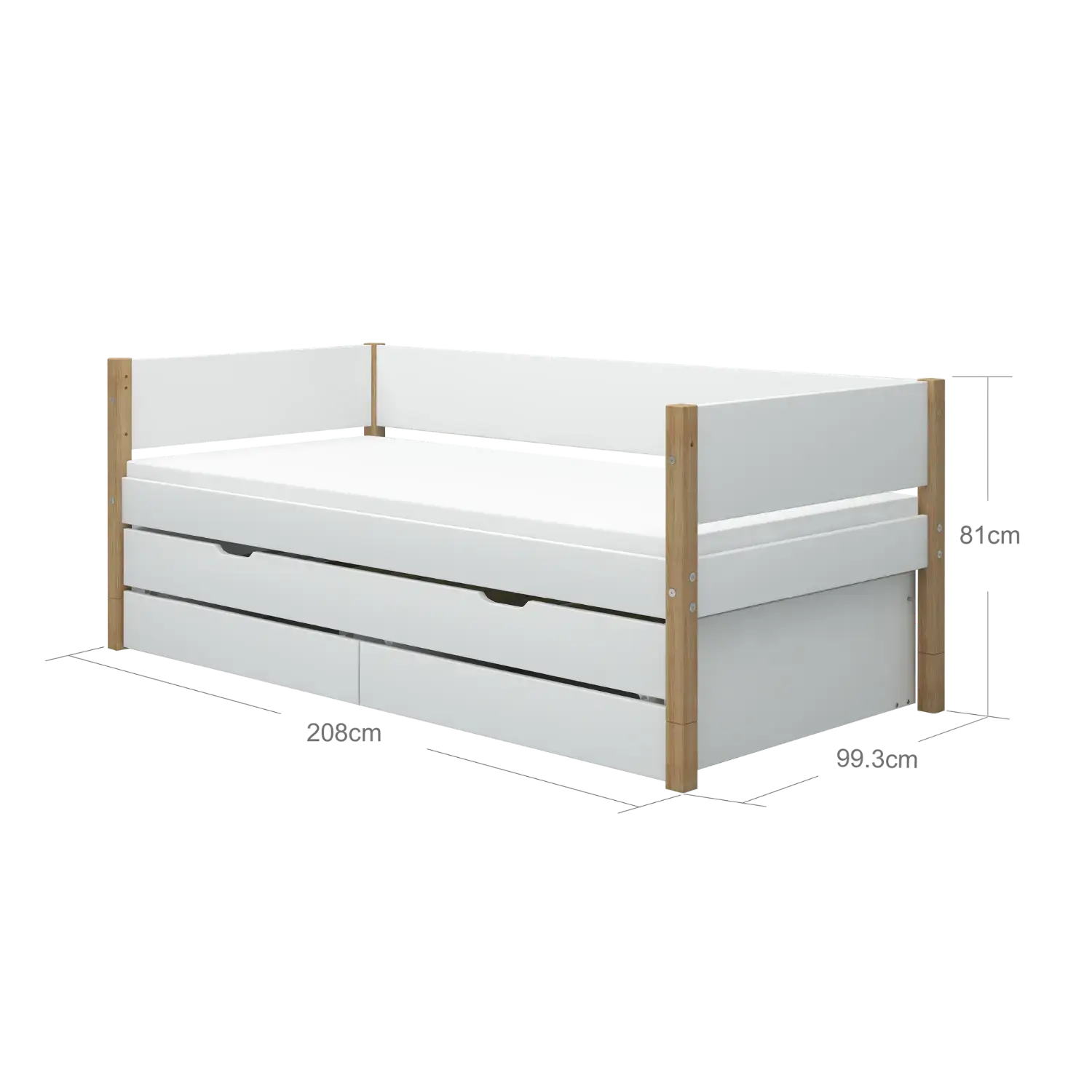 Single Bed with Storage and Pull-out Bed, 90x200 cm, White/Oak - Image 8