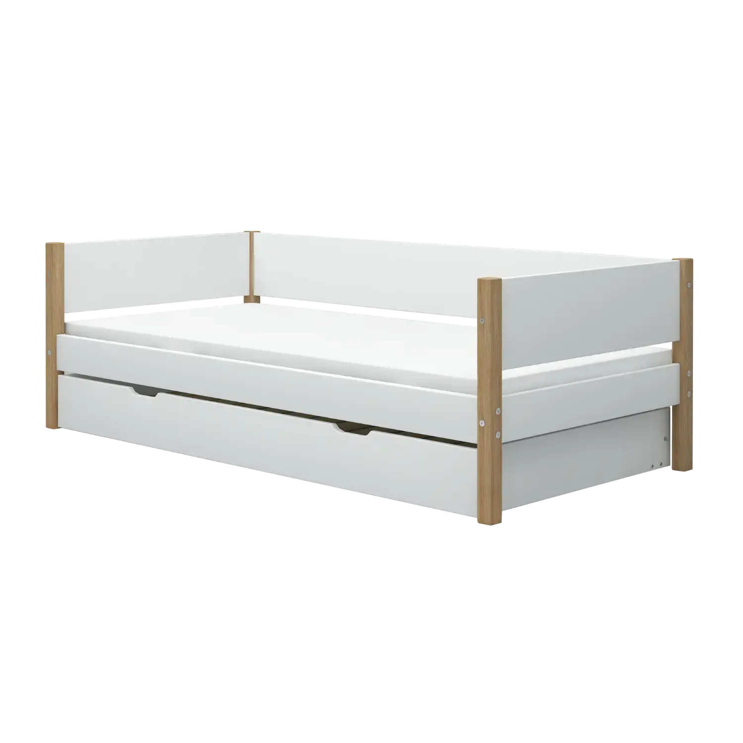 Single Bed with Pull-out Bed, 90x200 cm, White/Oak