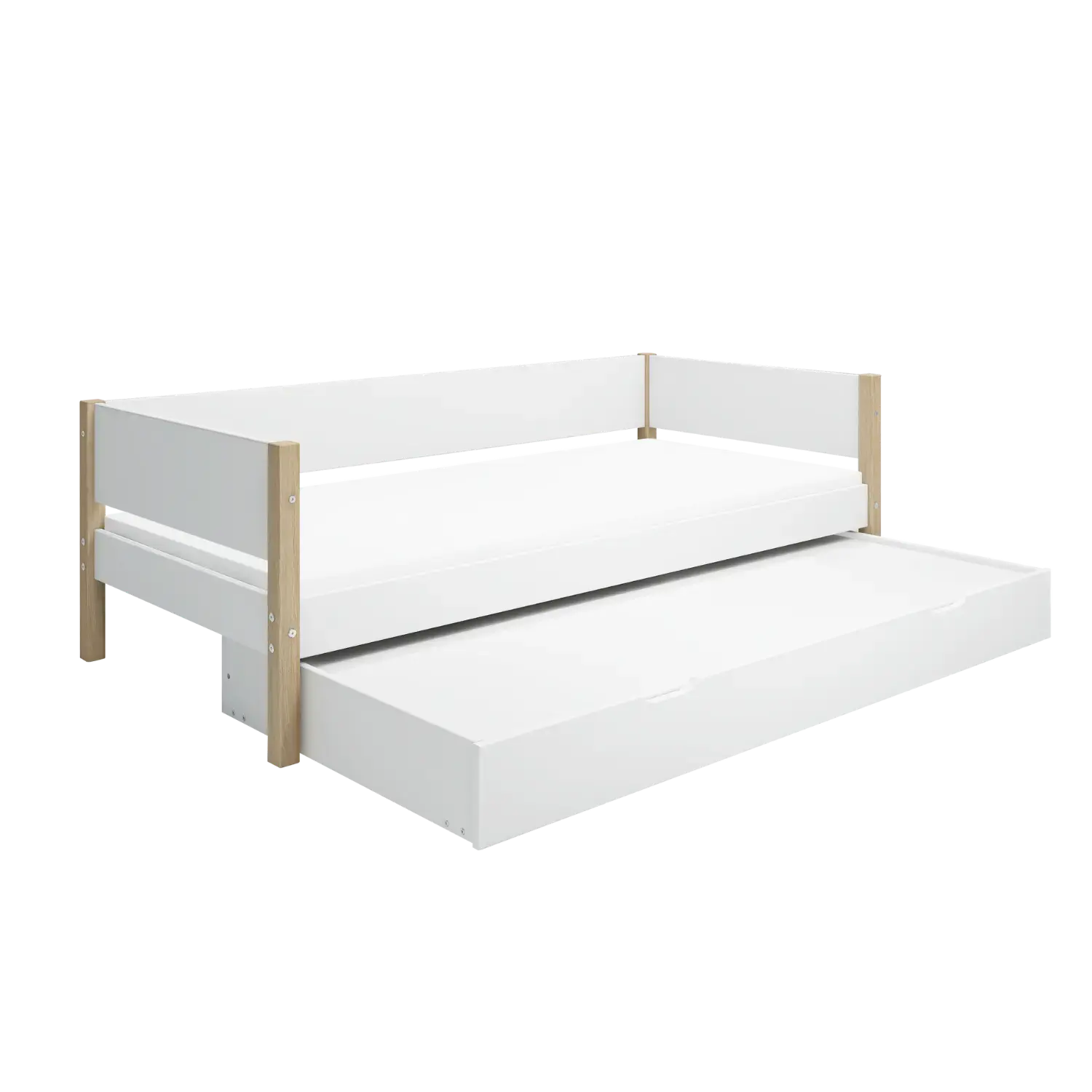 Single Bed with Pull-out Bed, 90x200 cm, White/Oak - Image 2