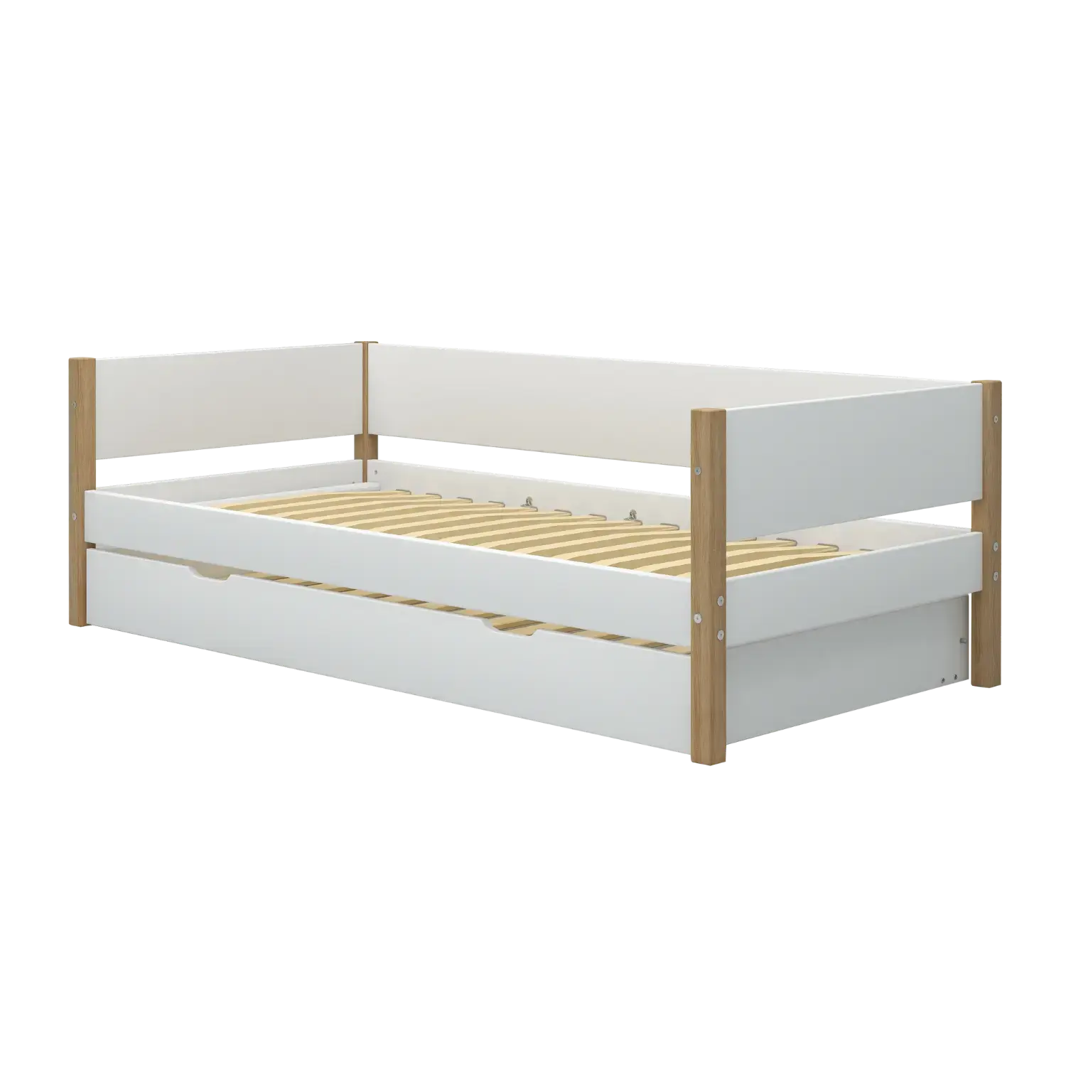 Single Bed with Pull-out Bed, 90x200 cm, White/Oak - Image 4