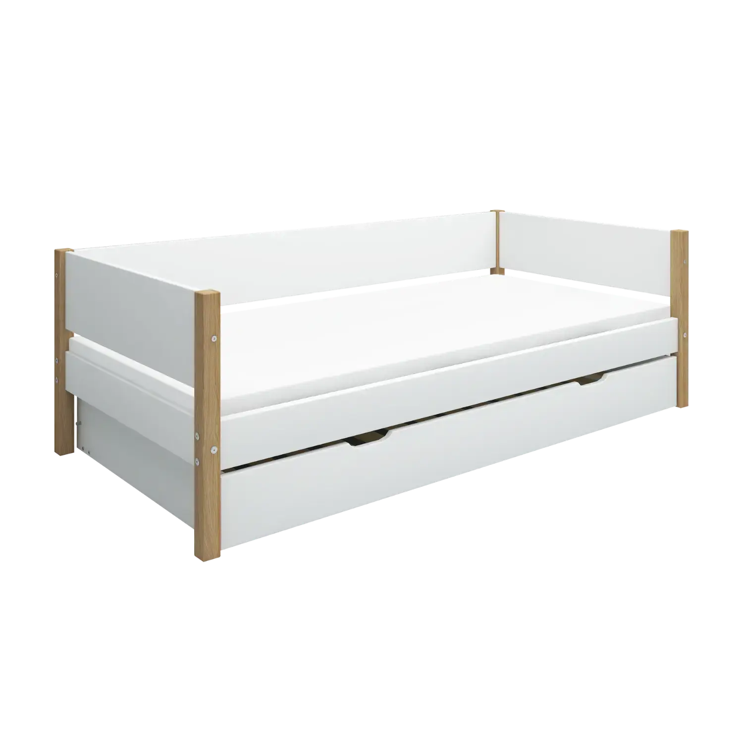 Single Bed with Pull-out Bed, 90x200 cm, White/Oak - Image 5