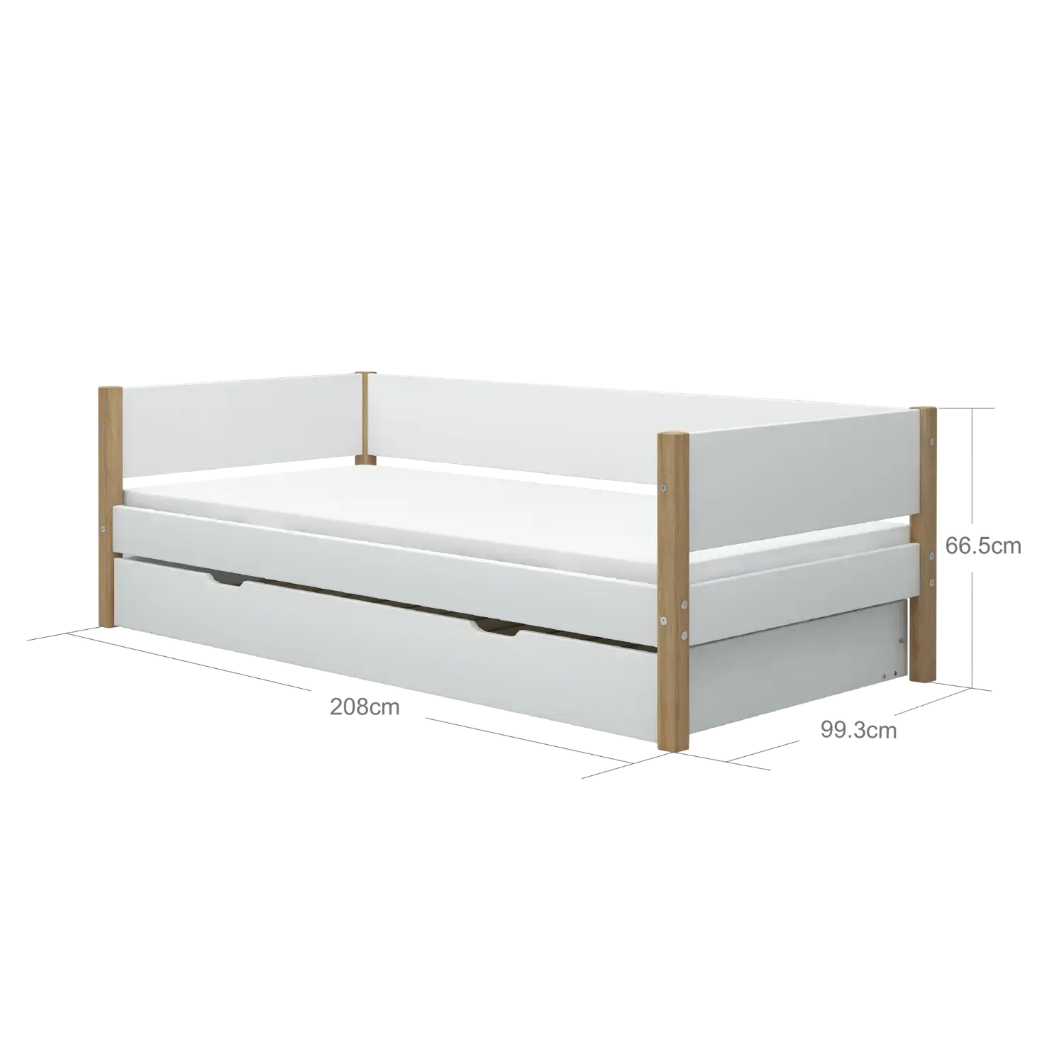 Single Bed with Pull-out Bed, 90x200 cm, White/Oak - Image 6