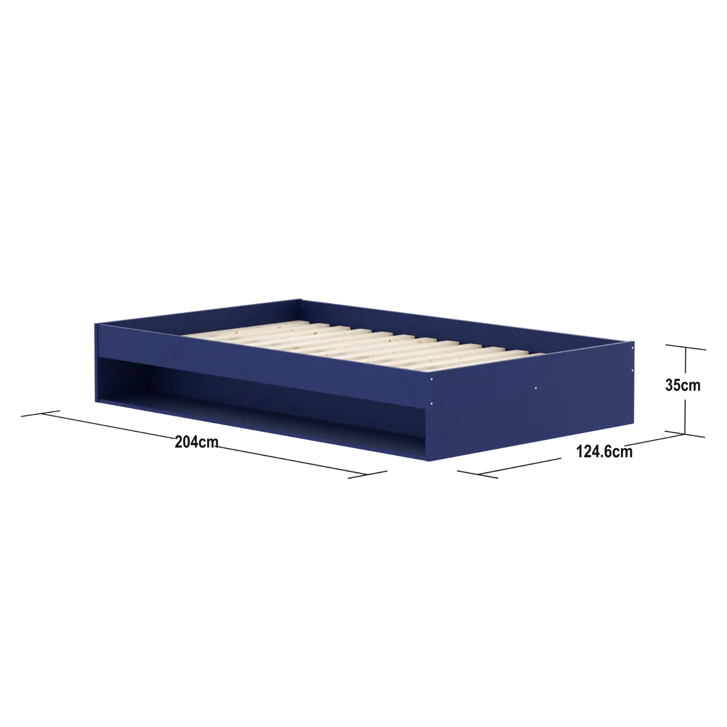 Double Bed with Shelf, 120x200 cm, Blue/Pine - Image 9