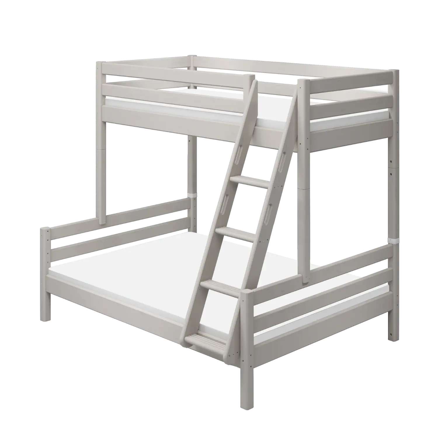 Family Bunk Bed 184 cm with Ladder and Safety Rail, 90/140x200 cm, Grey