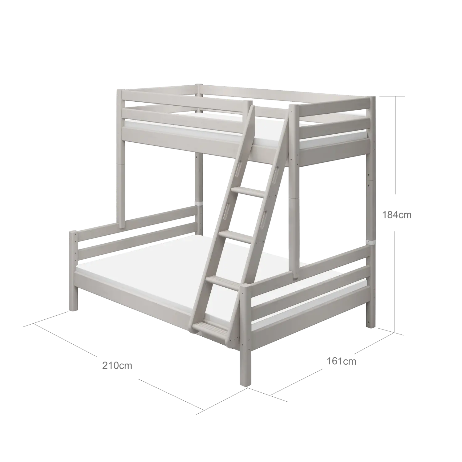 Family Bunk Bed 184 cm with Ladder and Safety Rail, 90/140x200 cm, Grey - Image 5