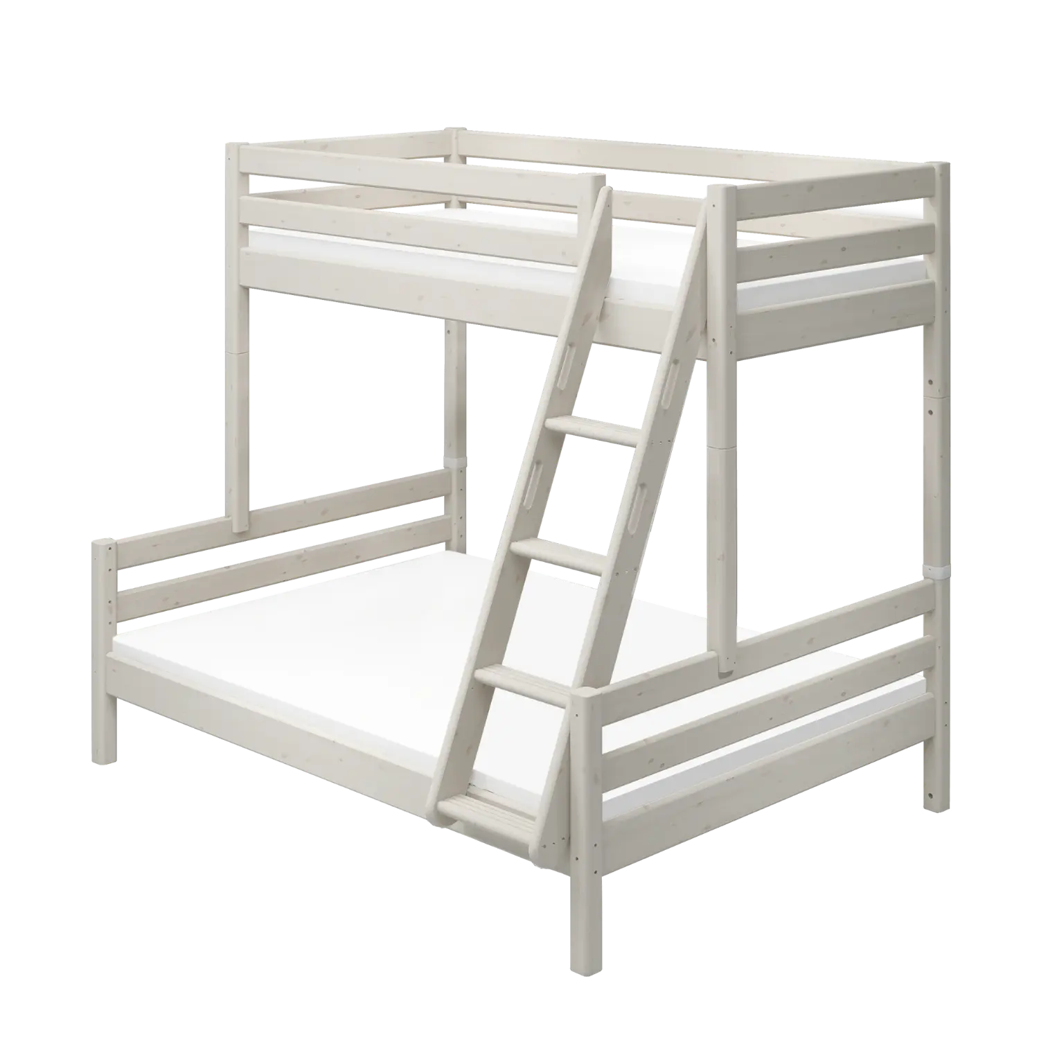 Family Bunk Bed 184 cm with Ladder and Safety Rail, 90/140x200 cm, White