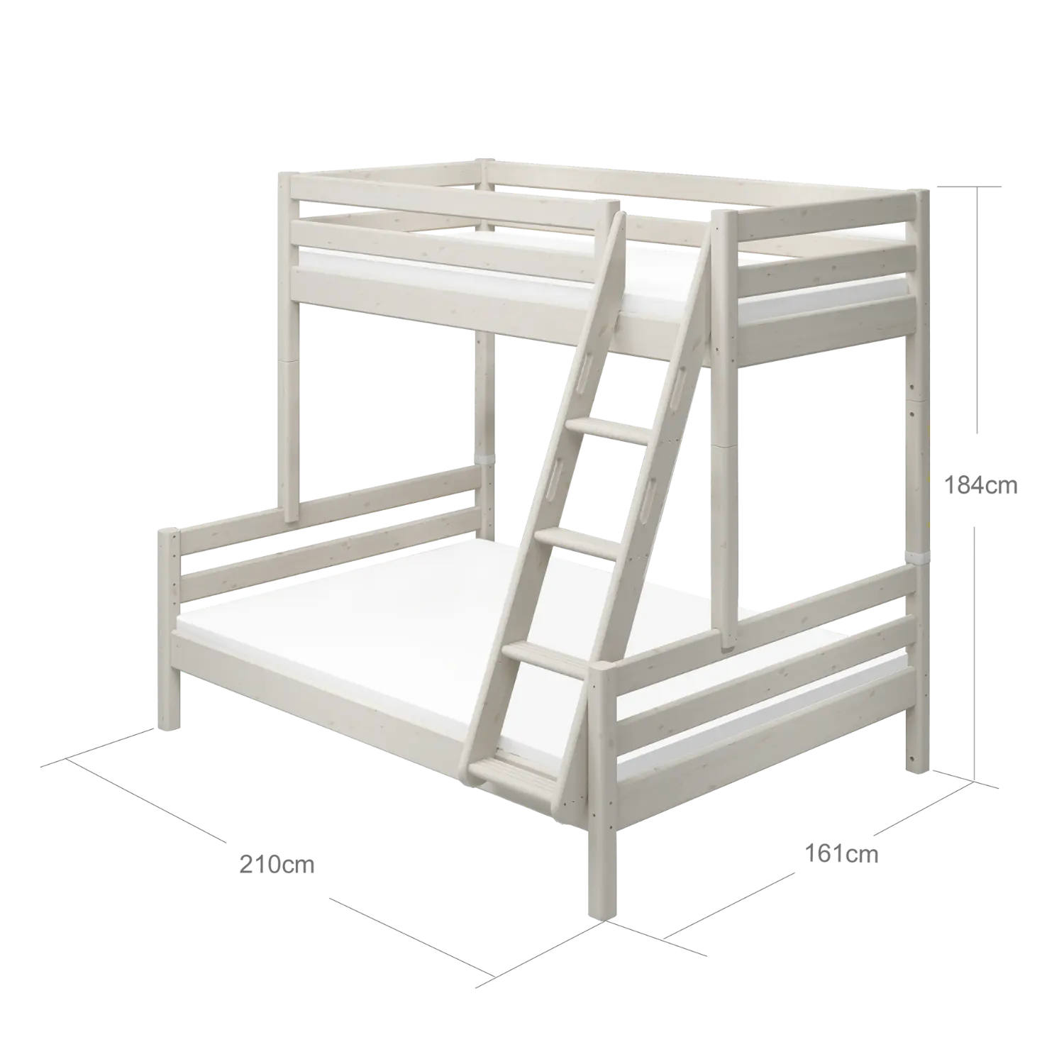 Family Bunk Bed 184 cm with Ladder and Safety Rail, 90/140x200 cm, White - Image 9