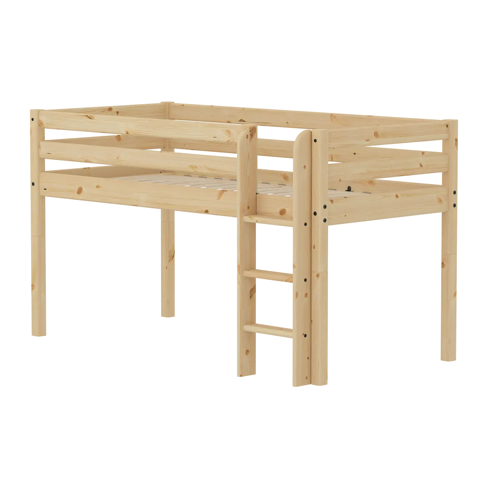 Mid-High Bed with Safety Rails, 90x200 cm, Pine