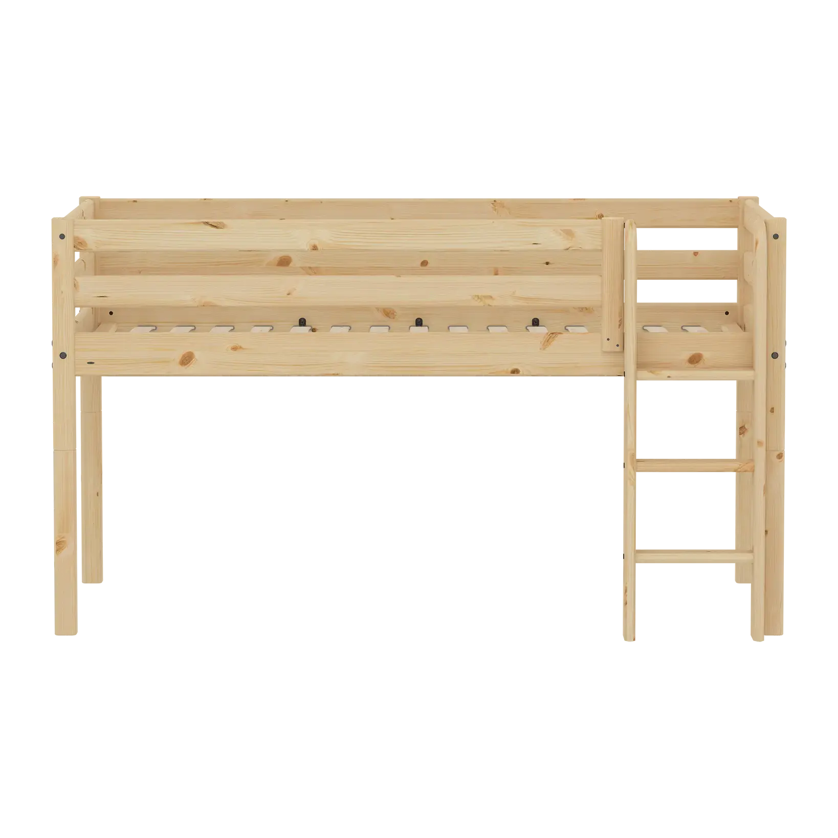 Mid-High Bed with Safety Rails, 90x200 cm, Pine - Image 3
