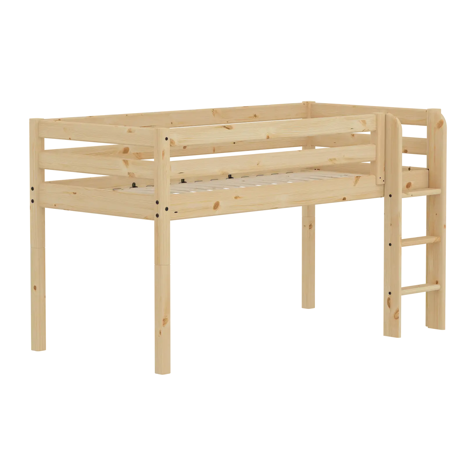 Mid-High Bed with Safety Rails, 90x200 cm, Pine - Image 4