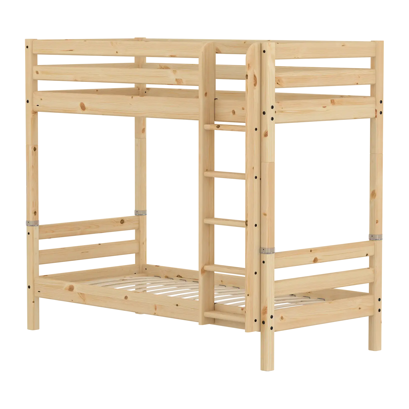 Bunk Bed with Straight Ladder and Safety Rails, 90x200 cm, Pine