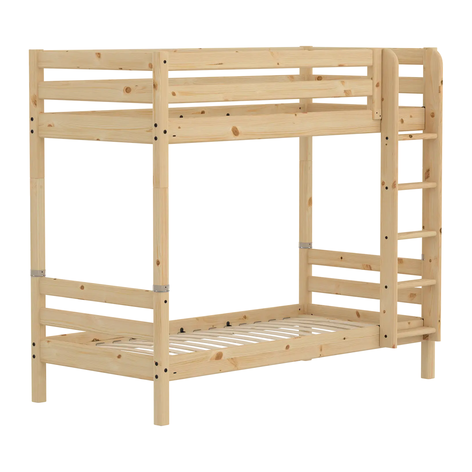 Bunk Bed with Straight Ladder and Safety Rails, 90x200 cm, Pine - Image 4