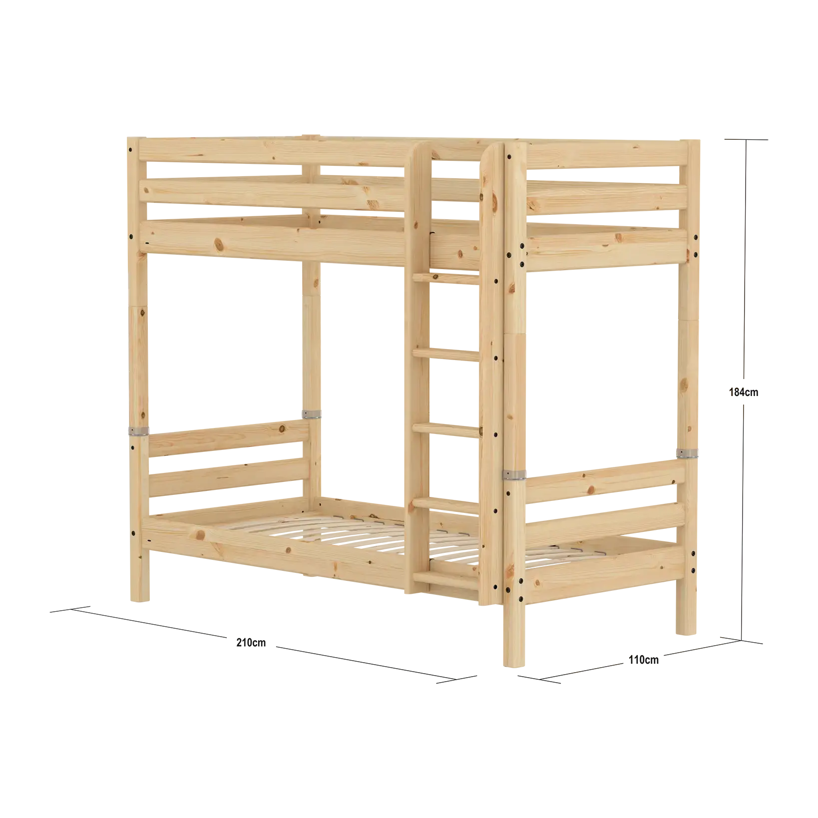 Bunk Bed with Straight Ladder and Safety Rails, 90x200 cm, Pine - Image 5