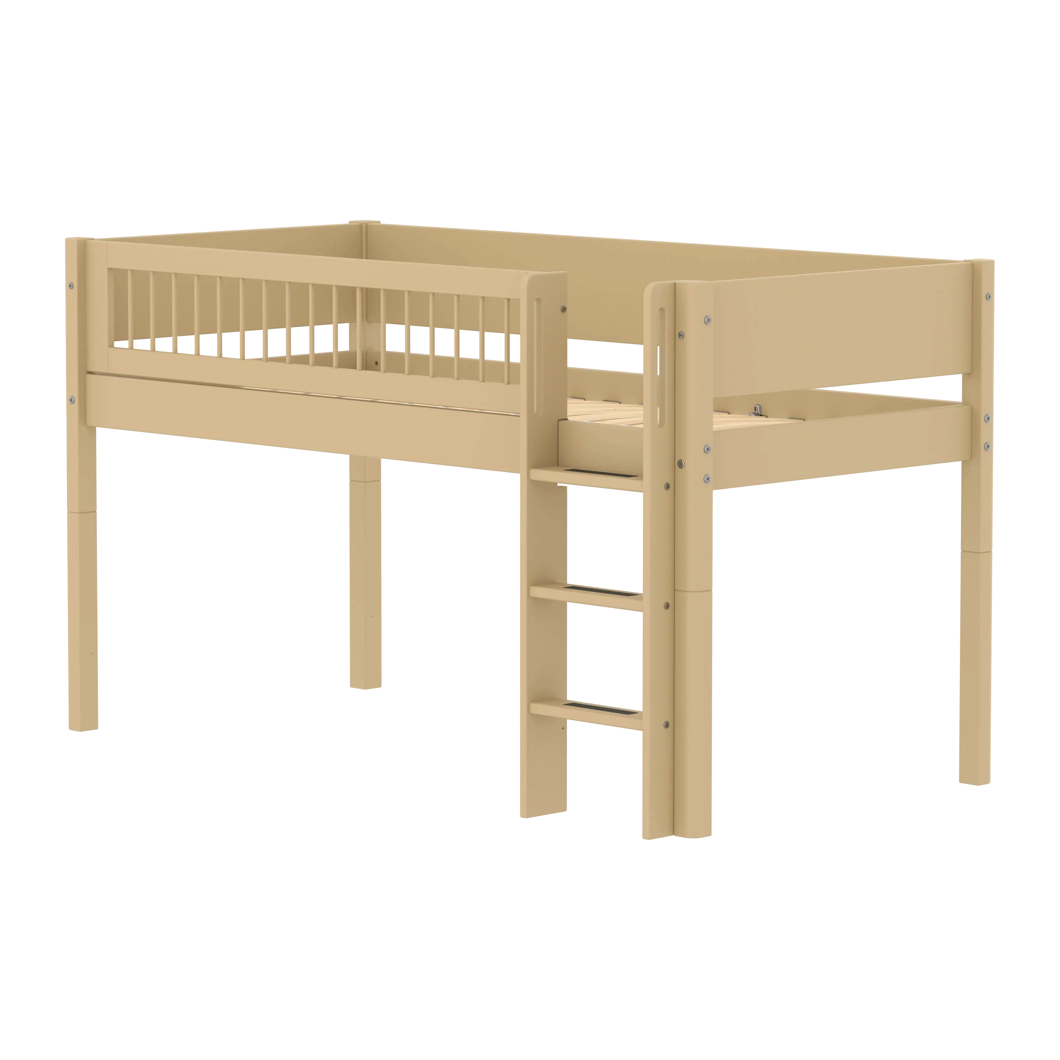 High Bed 120 cm with Ladder and Safety Rail, 90x200 cm, Sand