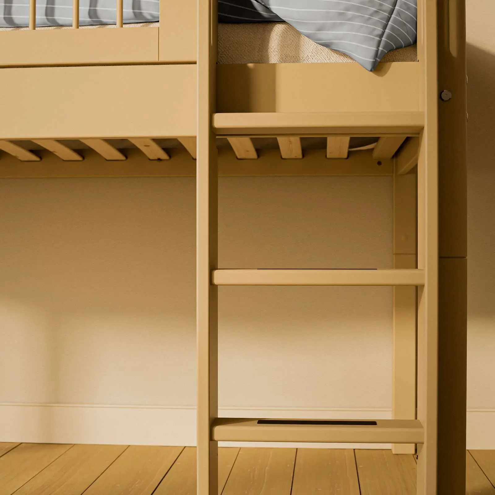 High Bed 120 cm with Ladder and Safety Rail, 90x200 cm, Sand - Image 4