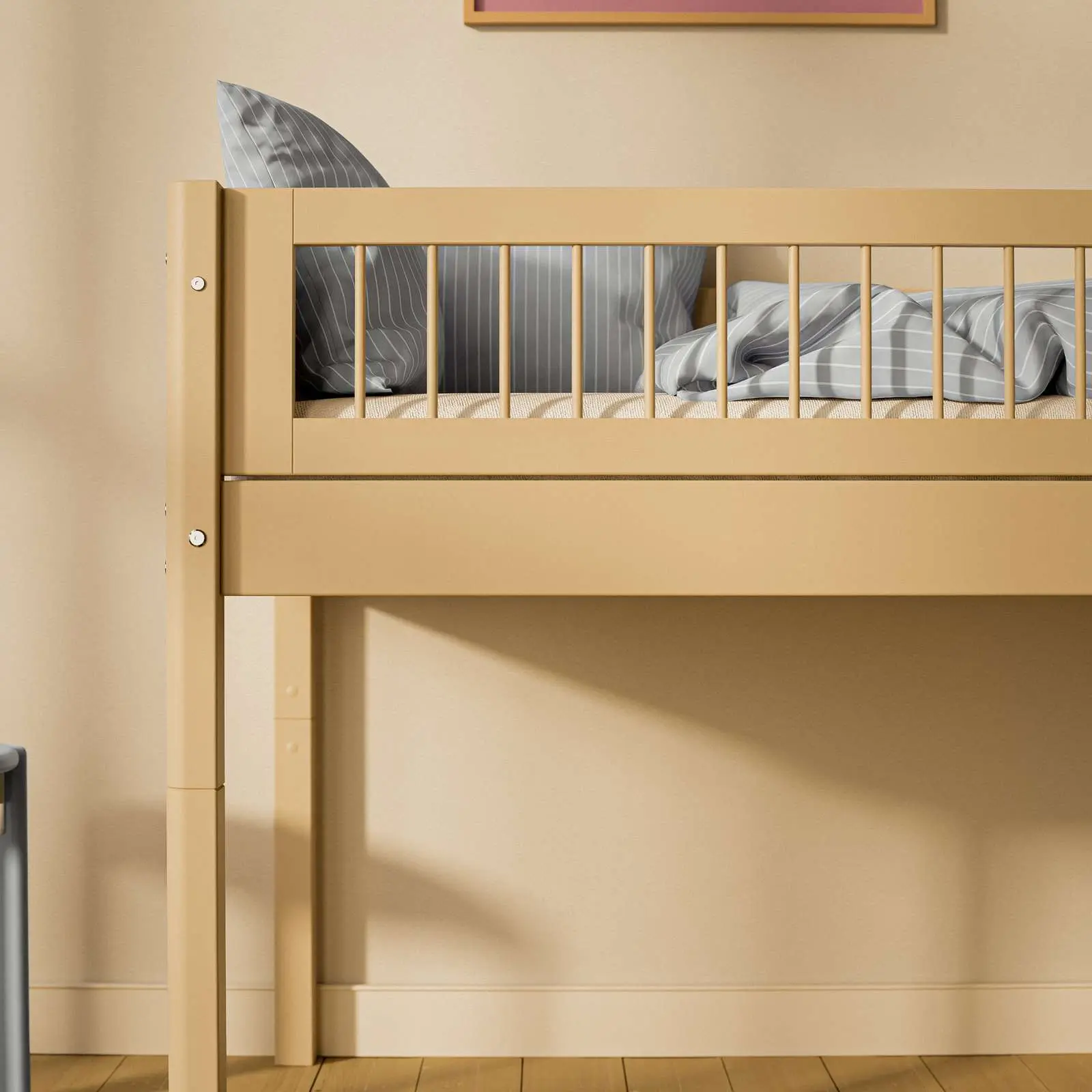 High Bed 120 cm with Ladder and Safety Rail, 90x200 cm, Sand - Image 6