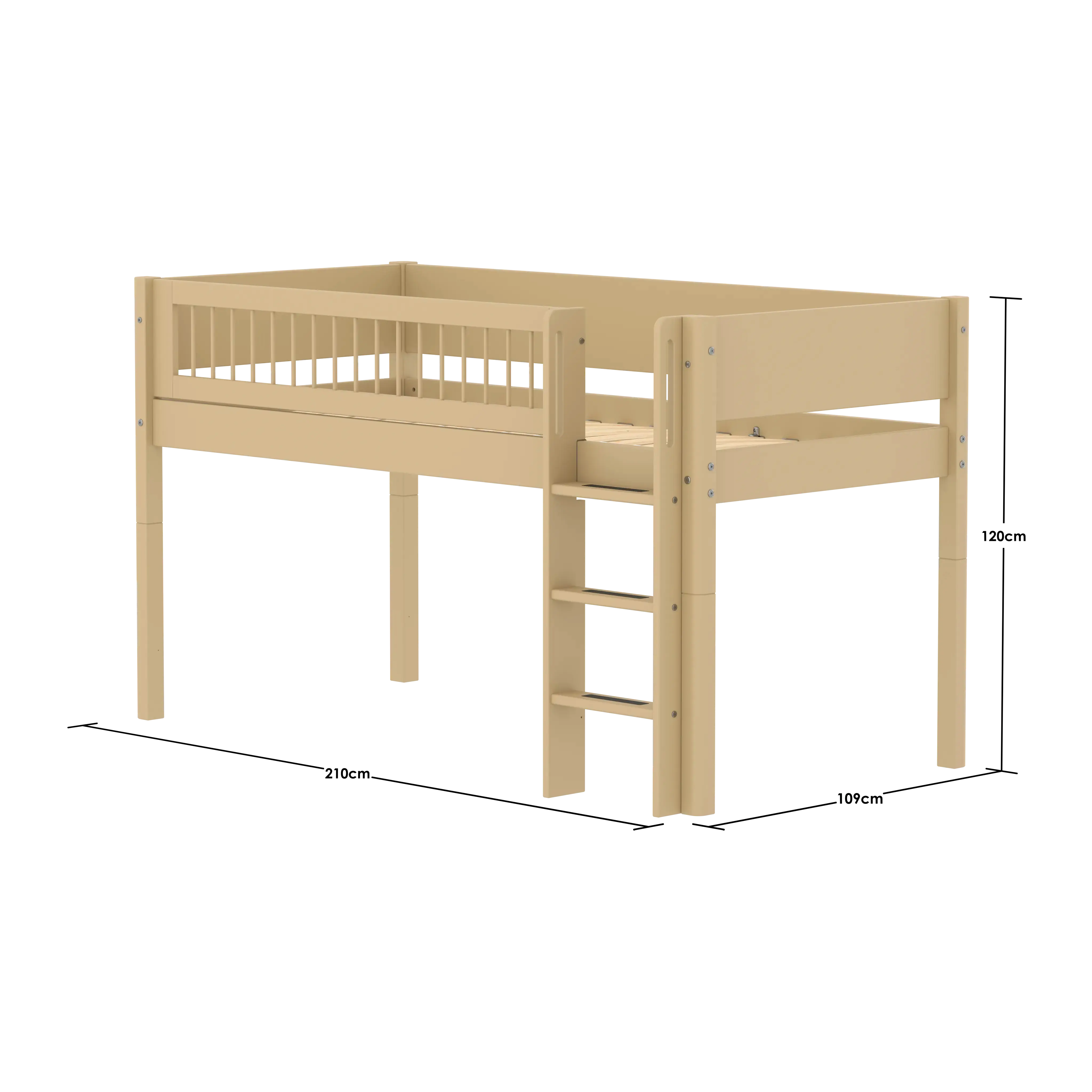 High Bed 120 cm with Ladder and Safety Rail, 90x200 cm, Sand - Image 9