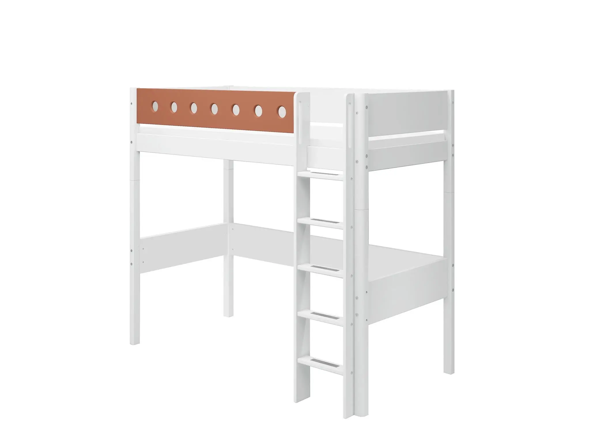 High Bed 184 cm with Ladder and Safety Rail, 90x200 cm, White