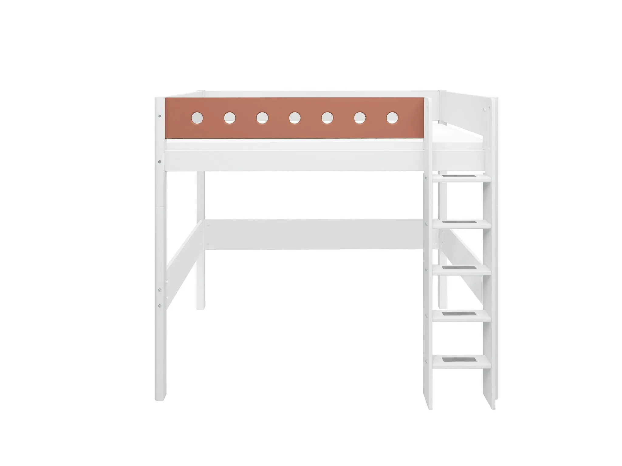 High Bed 184 cm with Ladder and Safety Rail, 90x200 cm, White - Image 2
