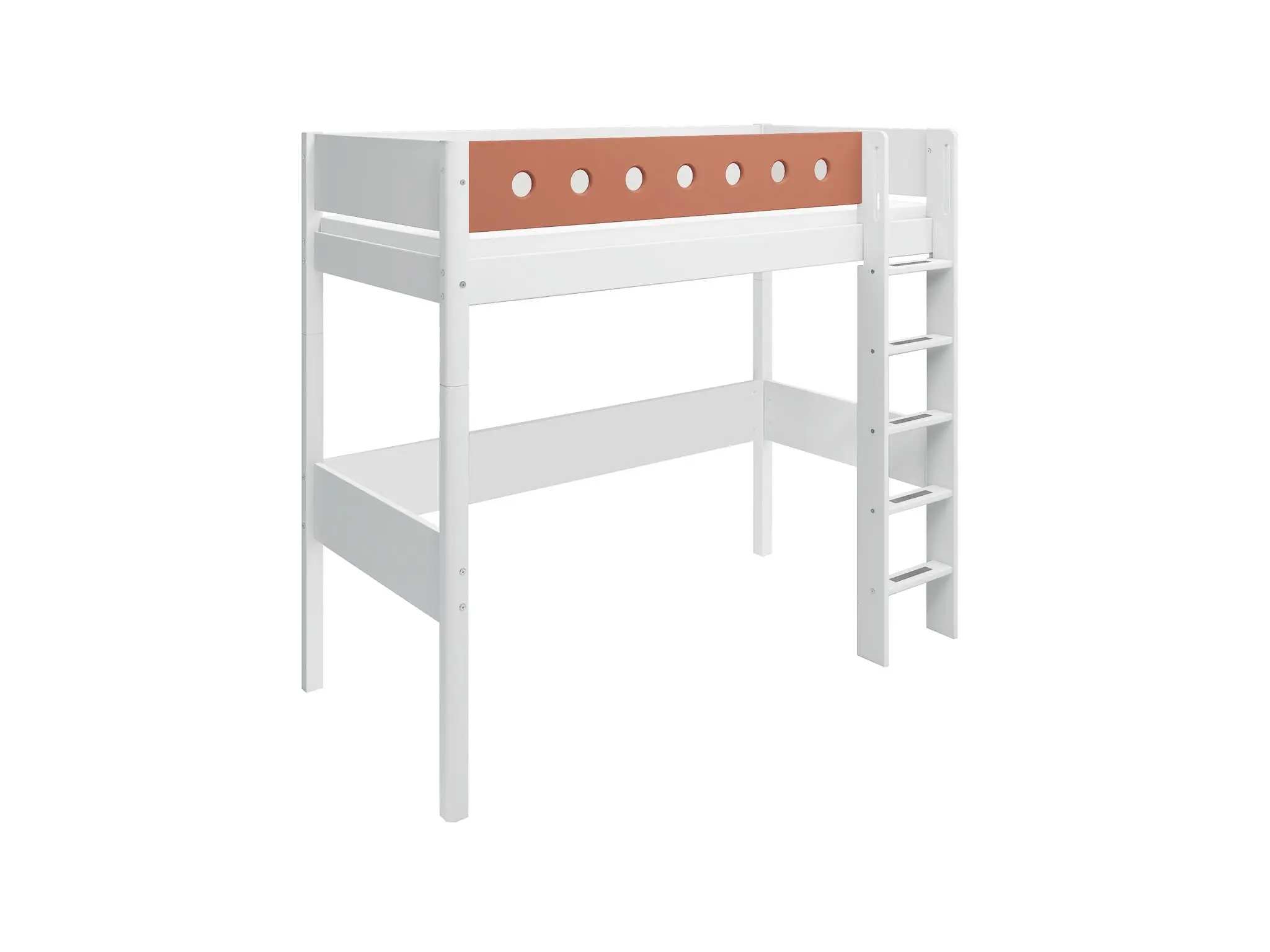 High Bed 184 cm with Ladder and Safety Rail, 90x200 cm, White - Image 3