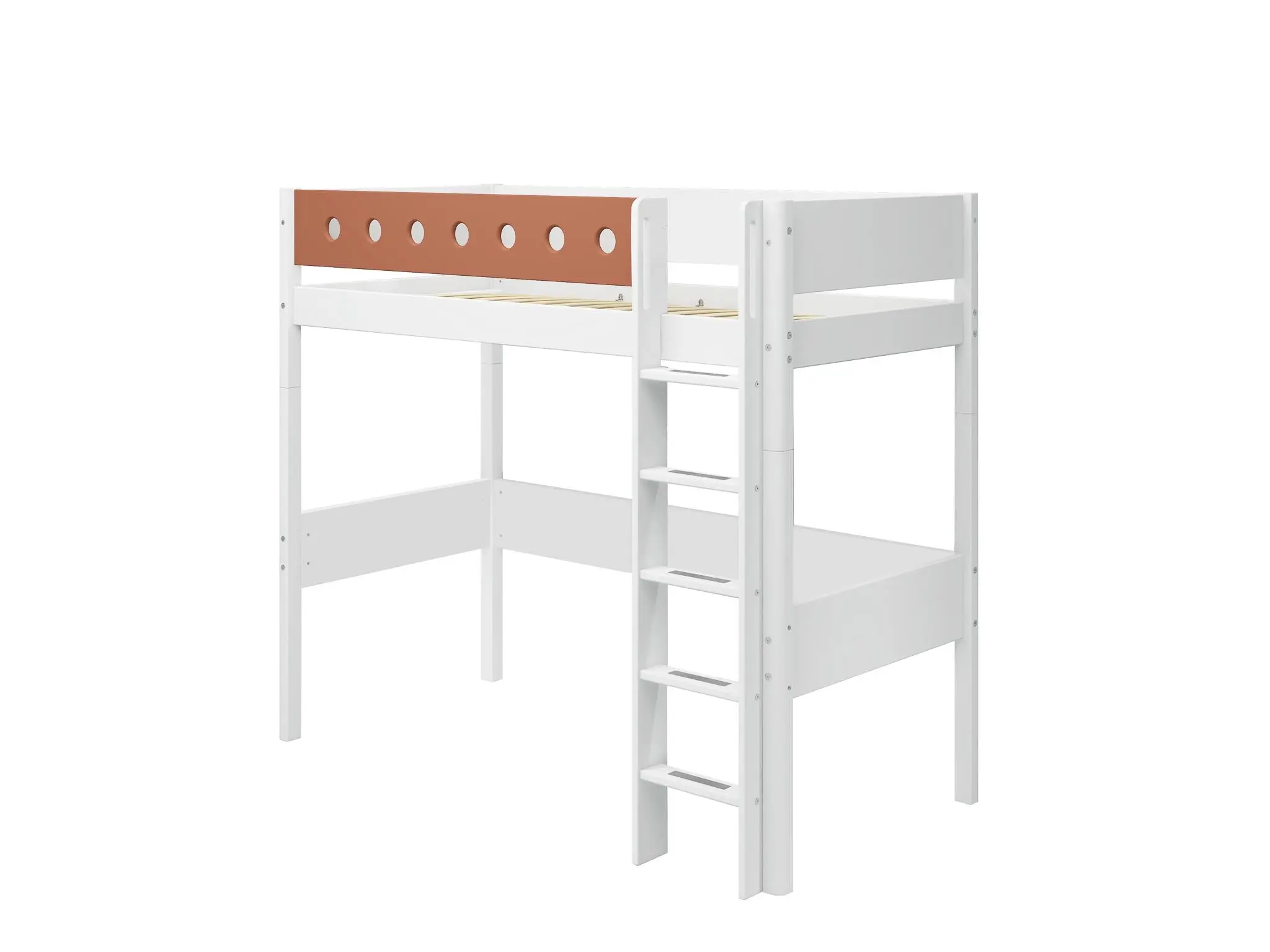 High Bed 184 cm with Ladder and Safety Rail, 90x200 cm, White - Image 4