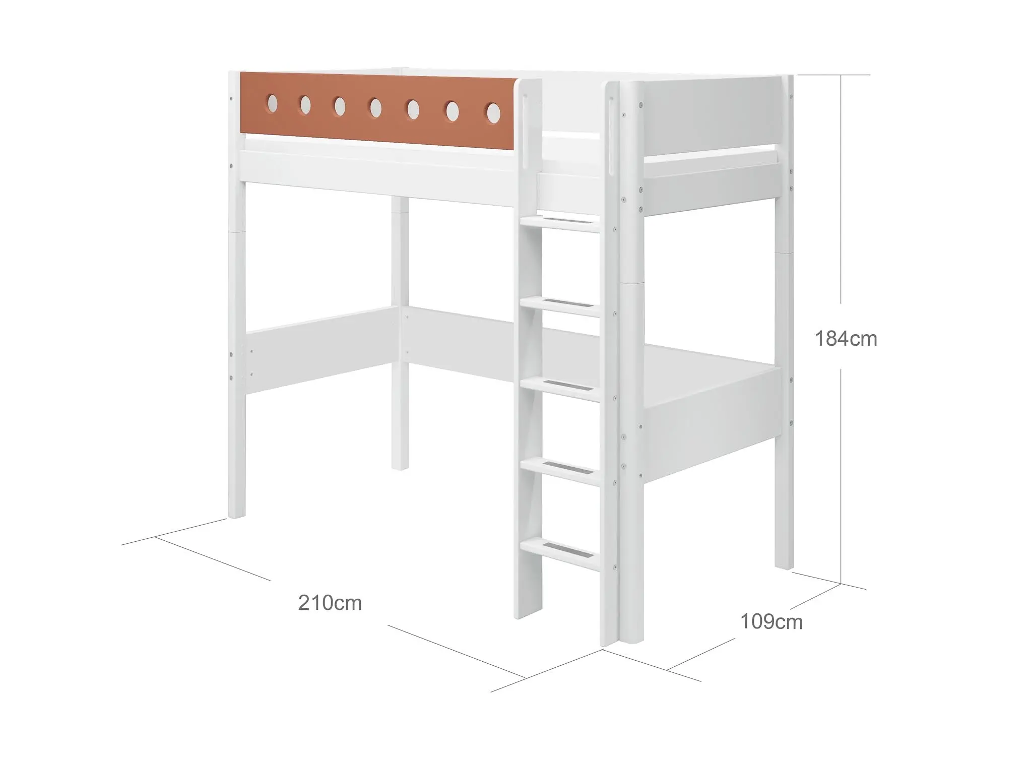 High Bed 184 cm with Ladder and Safety Rail, 90x200 cm, White - Image 5