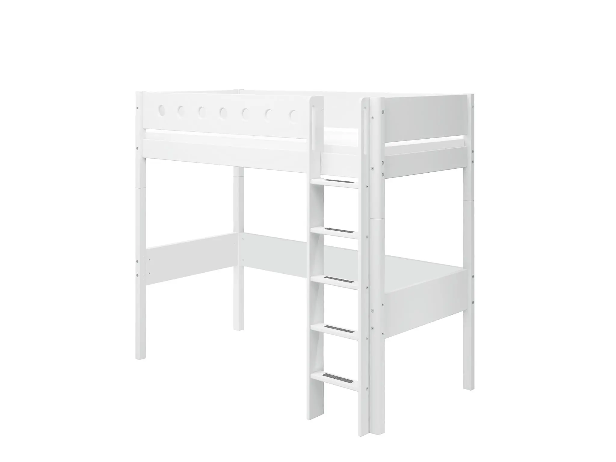 High Bed 184 cm with Ladder and Safety Rail, 90x200 cm, White