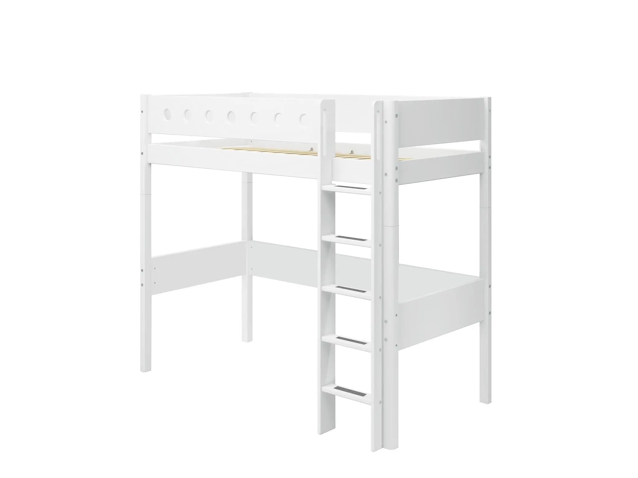 High Bed 184 cm with Ladder and Safety Rail, 90x200 cm, White - Image 3