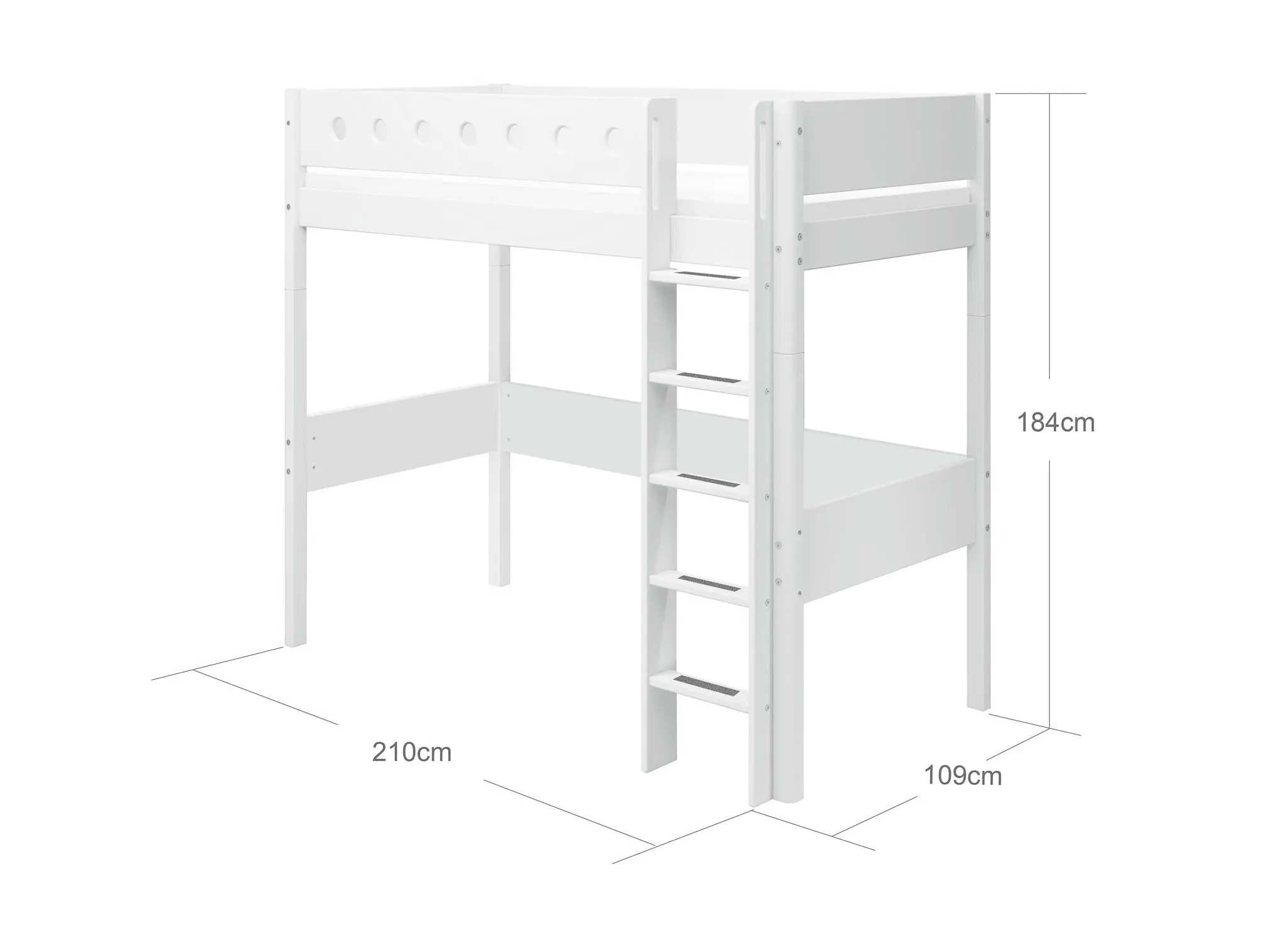 High Bed 184 cm with Ladder and Safety Rail, 90x200 cm, White - Image 4