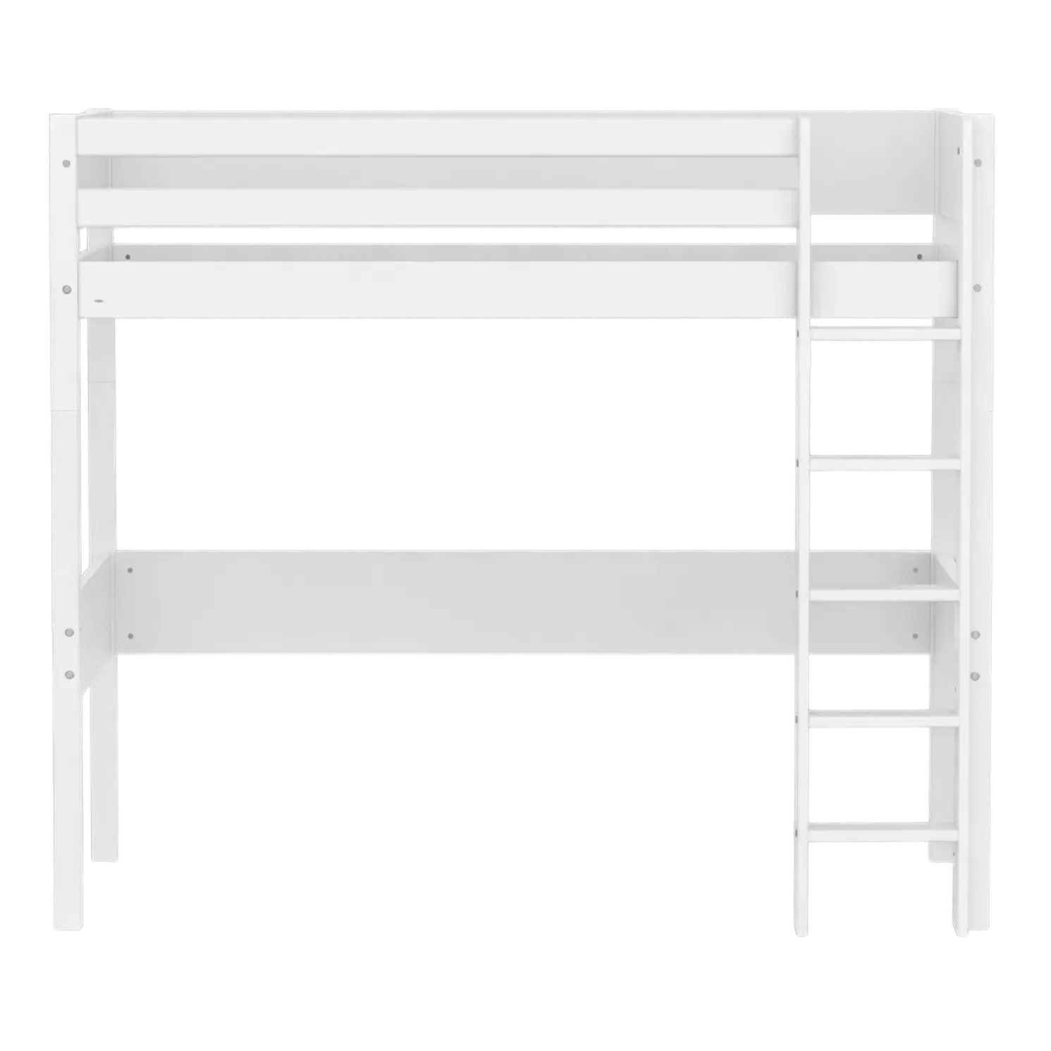 High bed with straight ladder, 90x200 cm, White