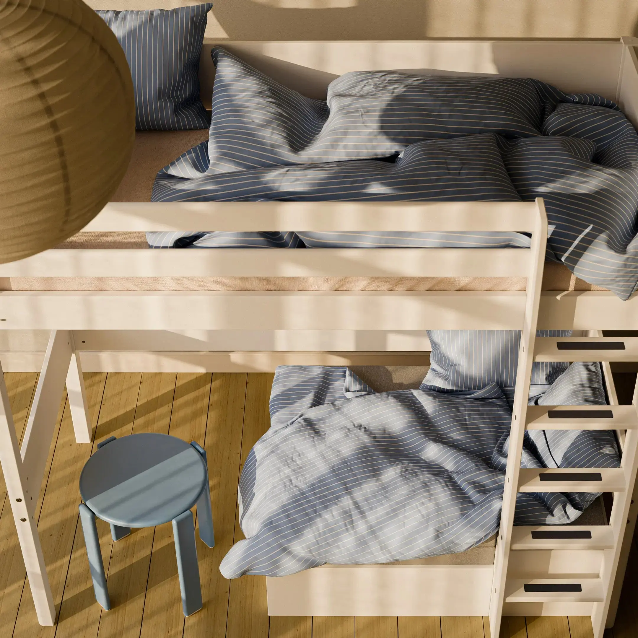 High bed with straight ladder, 90x200 cm, White - Image 10