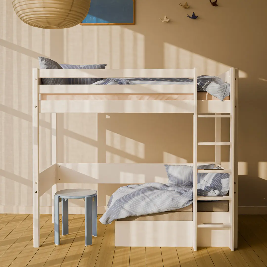 High bed with straight ladder, 90x200 cm, White - Image 11