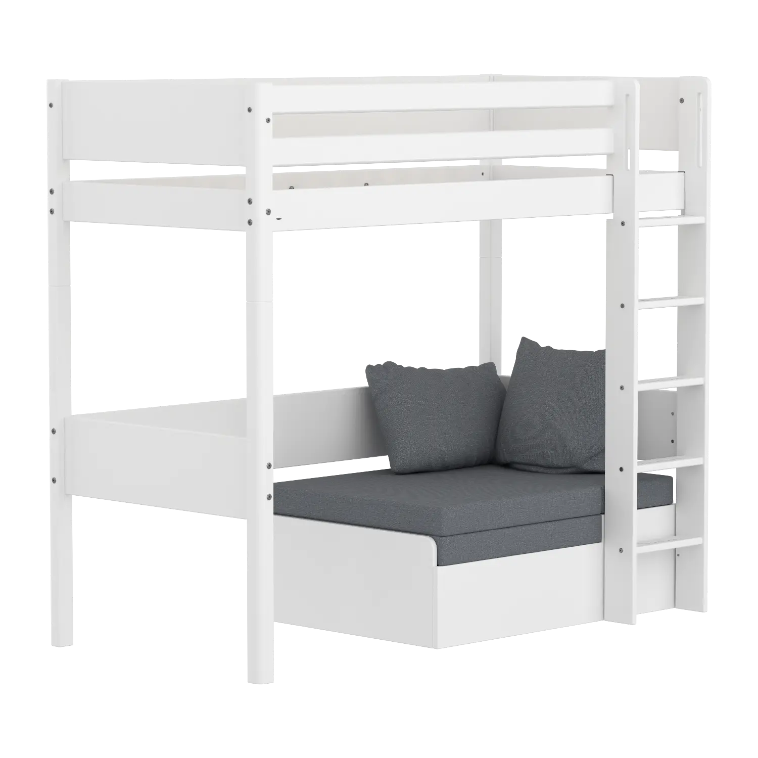 High bed with straight ladder, 90x200 cm, White - Image 12