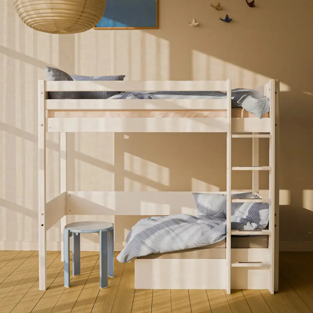 High bed with straight ladder, 90x200 cm, White - Image 2
