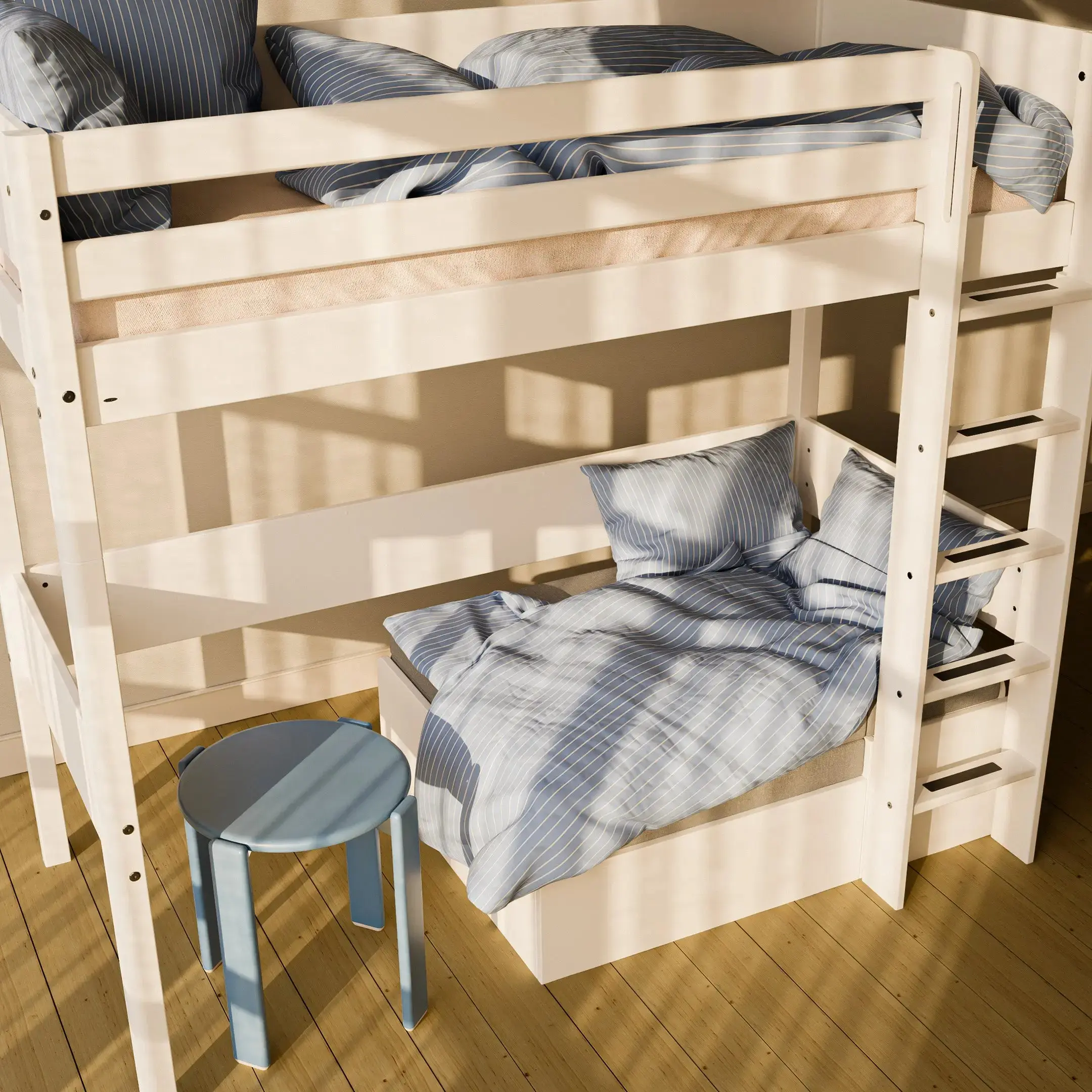 High bed with straight ladder, 90x200 cm, White - Image 4