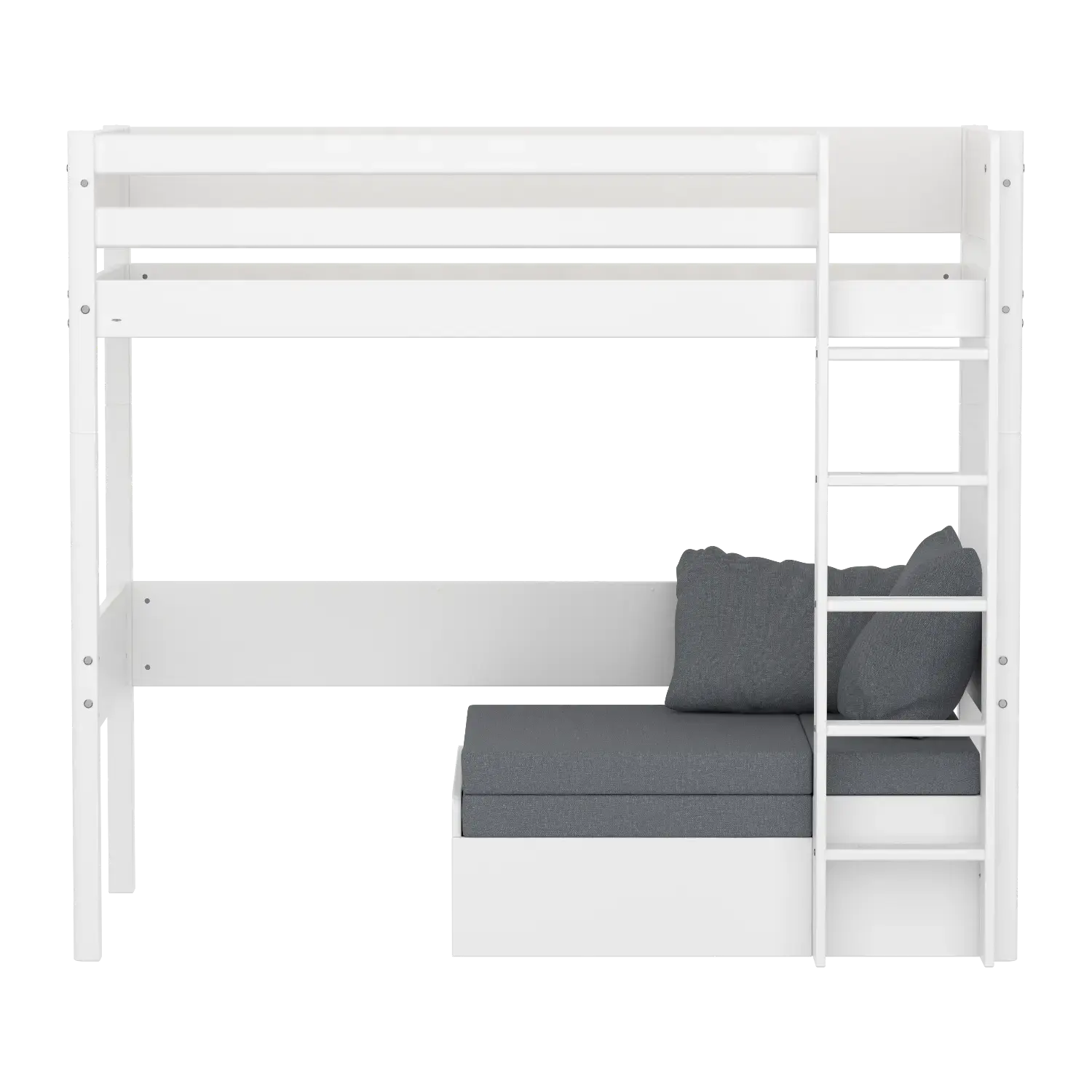 High bed with straight ladder, 90x200 cm, White - Image 5