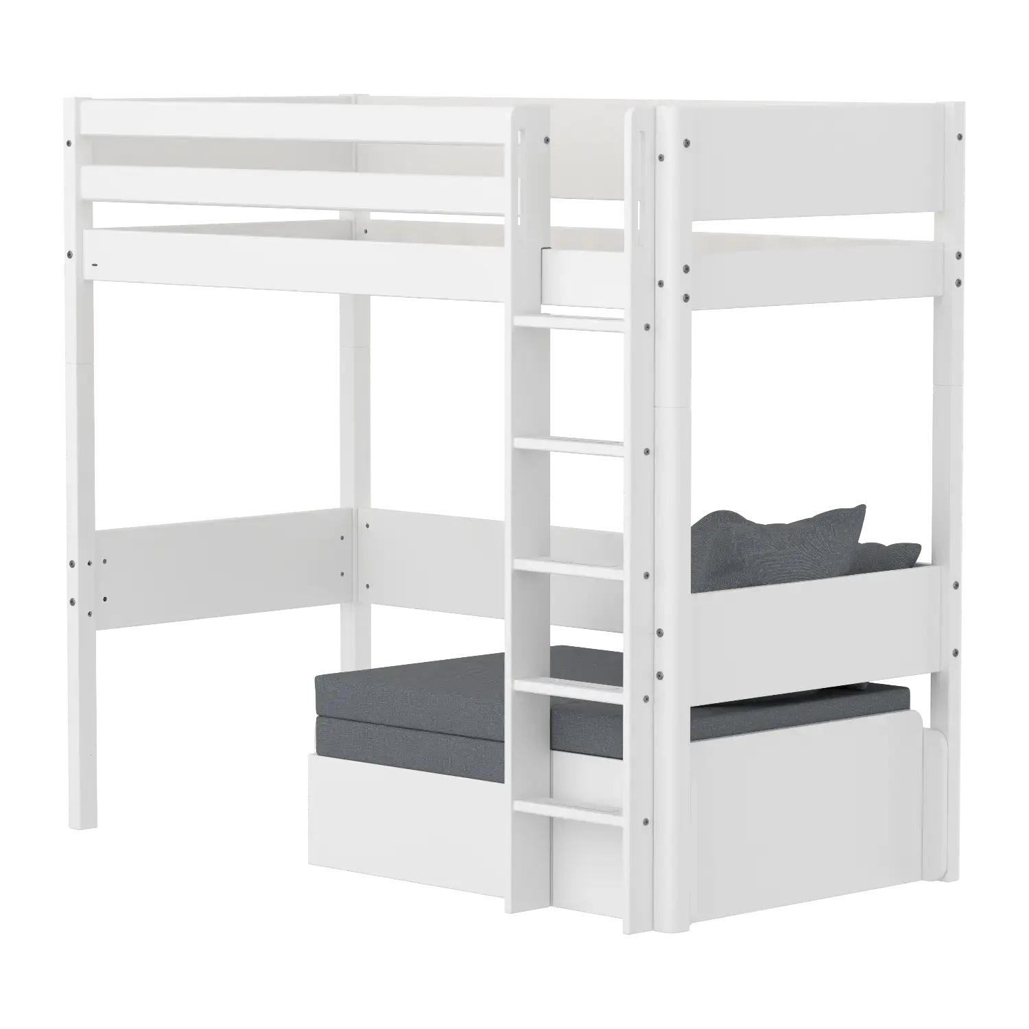 High bed with straight ladder, 90x200 cm, White - Image 7