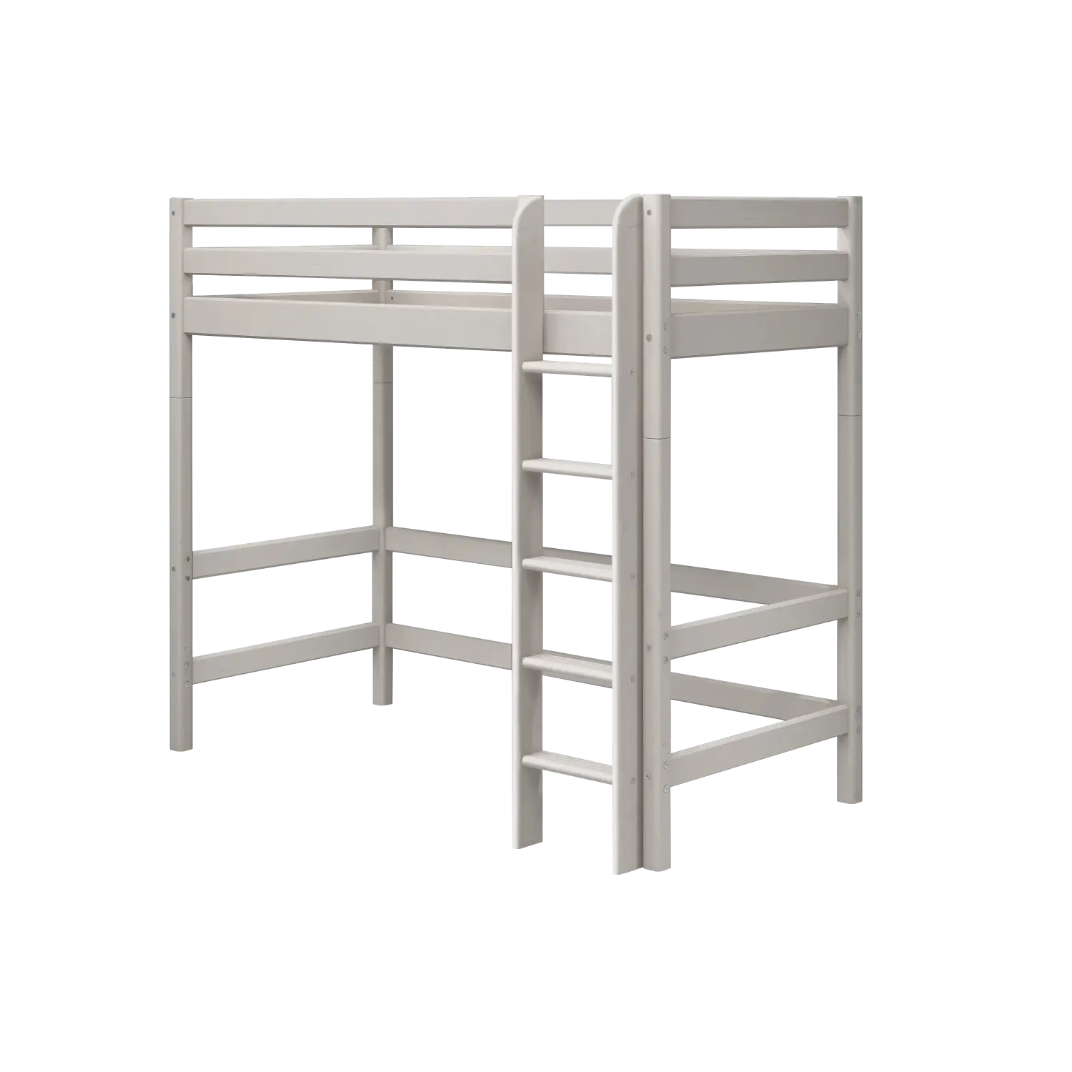 High Bed 184 cm with Safety Rail and Ladder, 90x200 cm, Grey