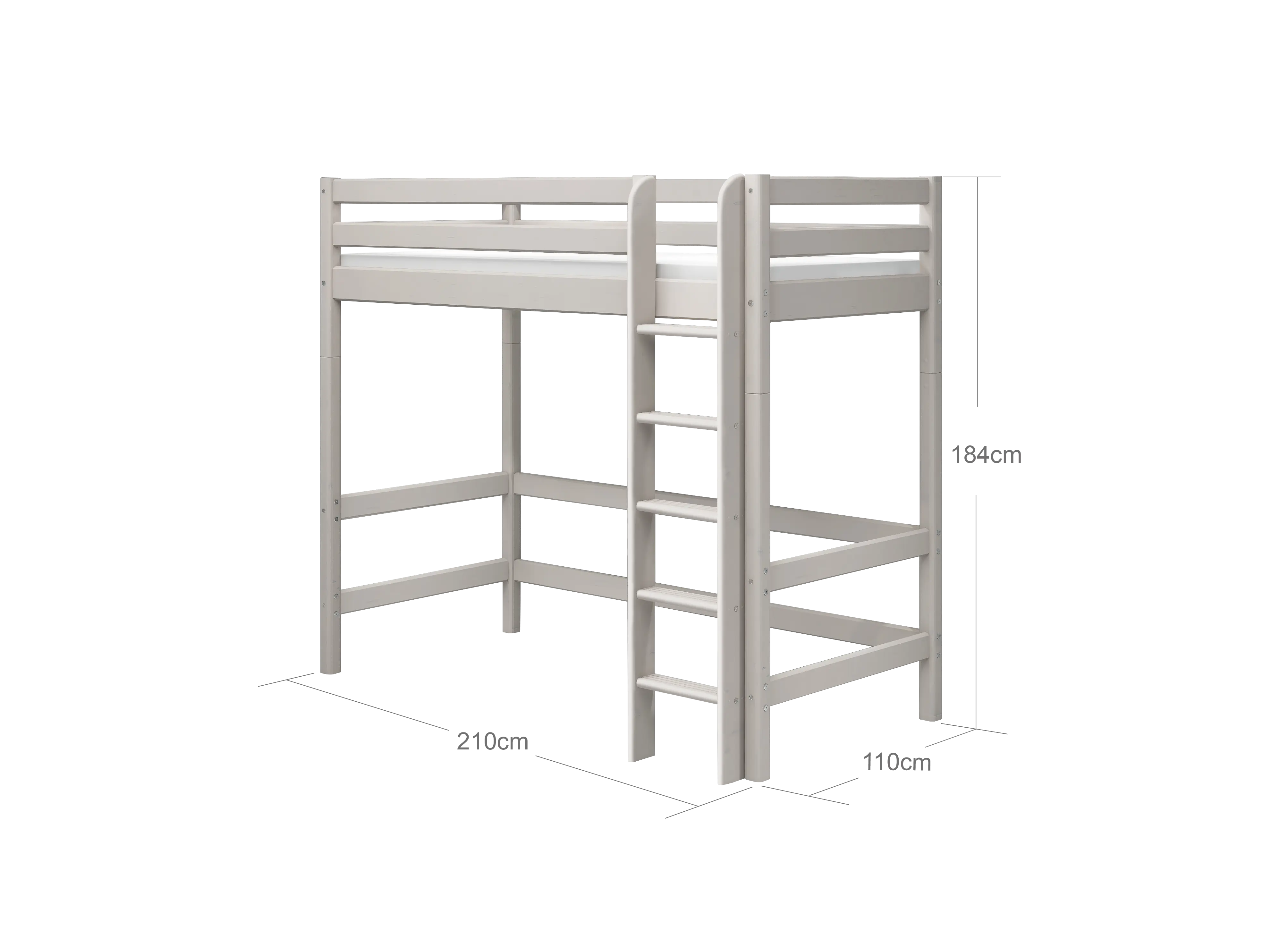 High Bed 184 cm with Safety Rail and Ladder, 90x200 cm, Grey - Image 9