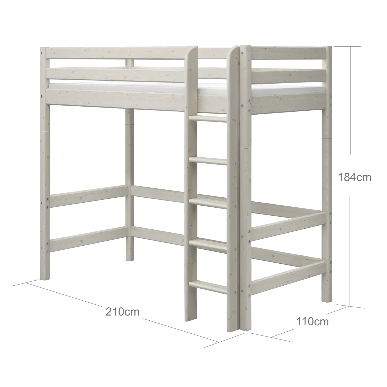 High Bed 184 cm with Ladder and Safety Rail, 90x200 cm, White - Image 8