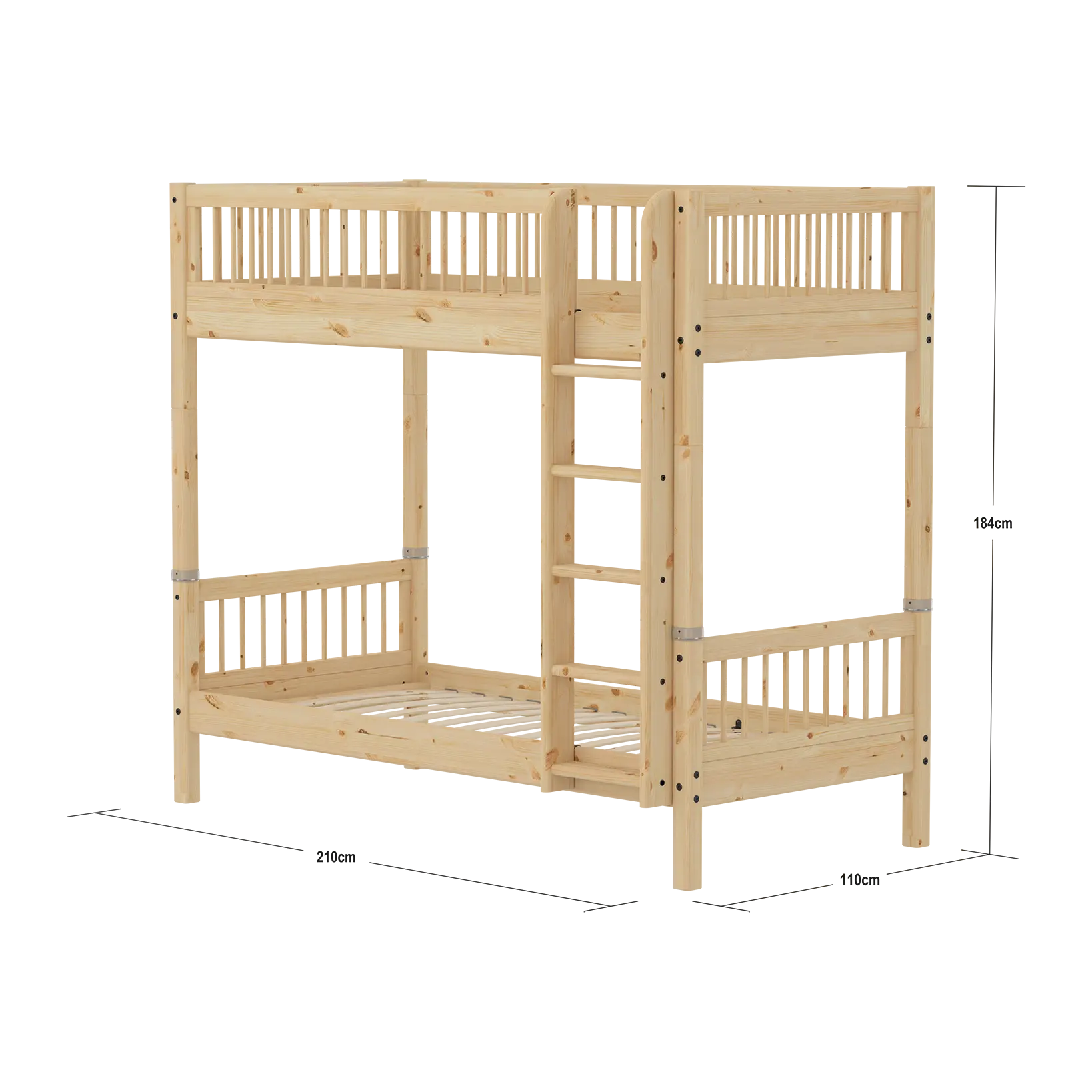 Bunk Bed with Extra Height and Safety Rails, 90x200 cm, Pine - Image 6