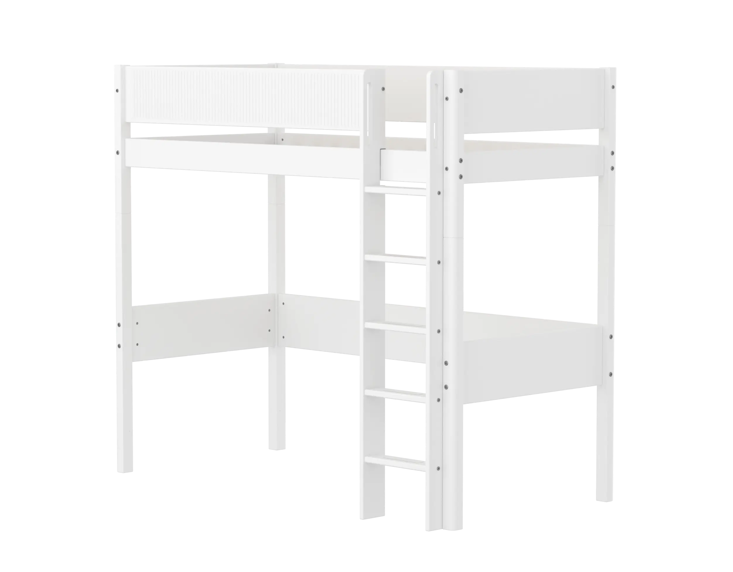 High Bed 184 cm with Ladder and Safety Rail, 90x200 cm, White