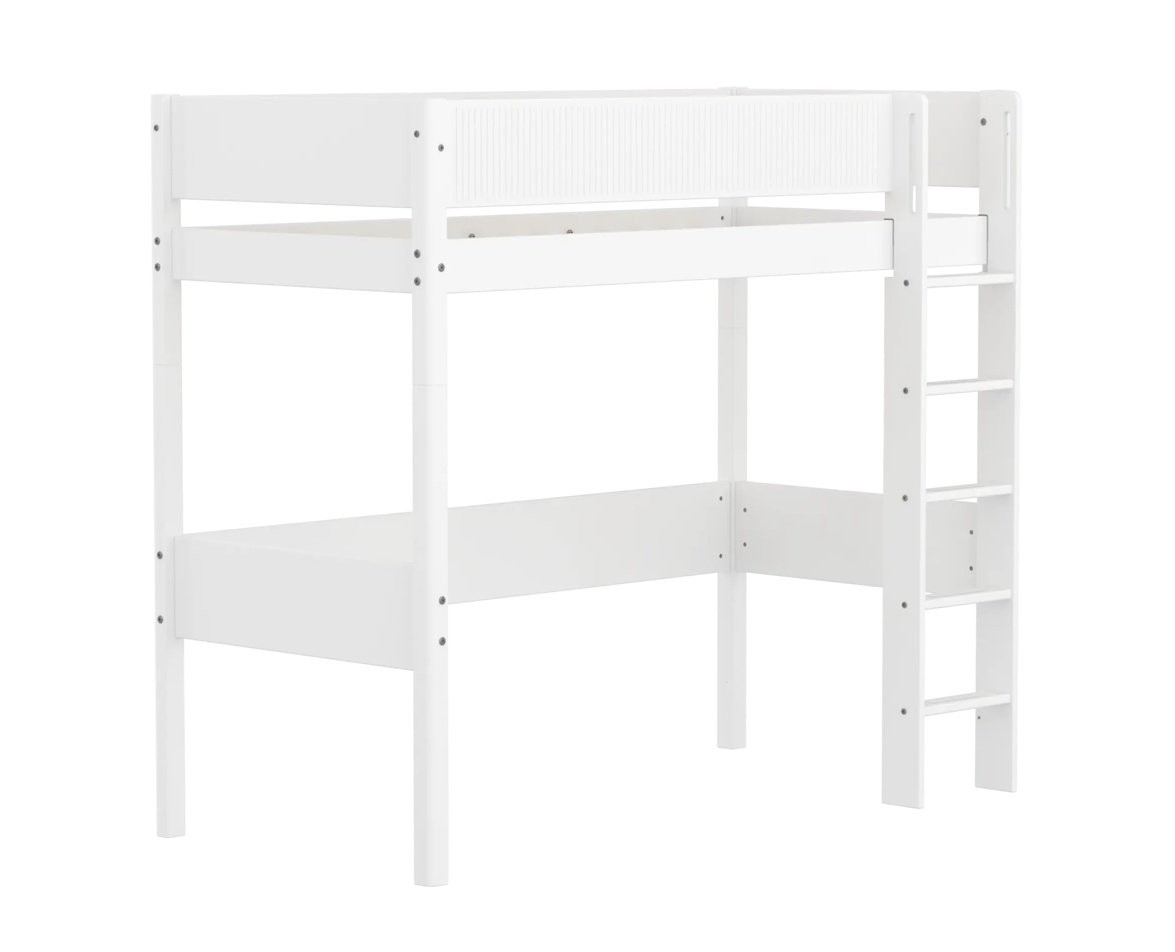 High Bed 184 cm with Ladder and Safety Rail, 90x200 cm, White - Image 3