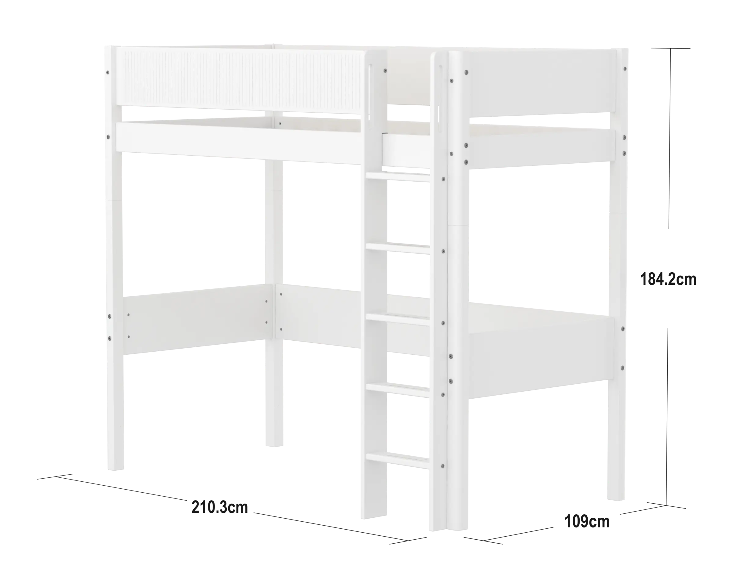 High Bed 184 cm with Ladder and Safety Rail, 90x200 cm, White - Image 4