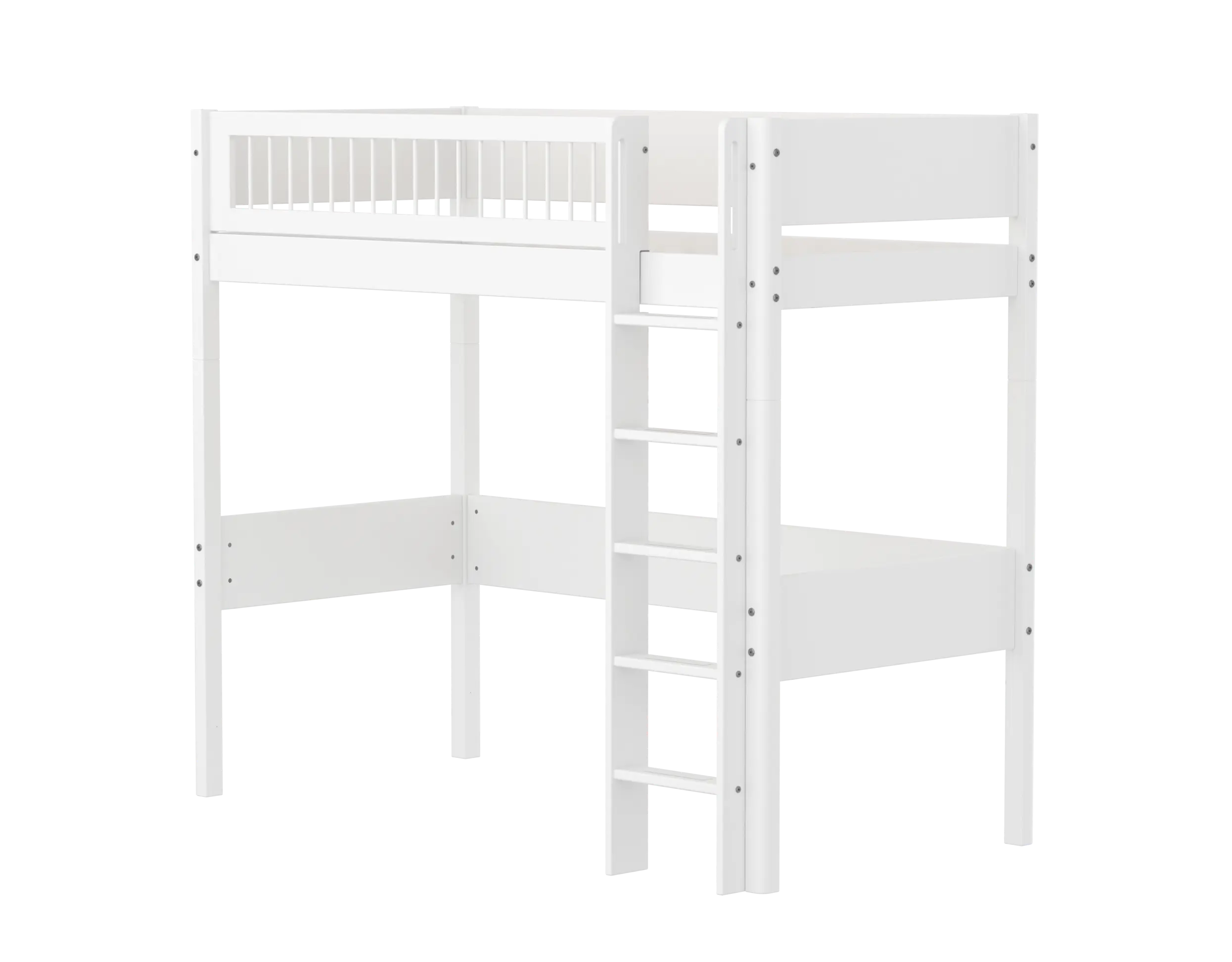 High Bed 184 cm with Ladder and Safety Rail, 90x200 cm, White