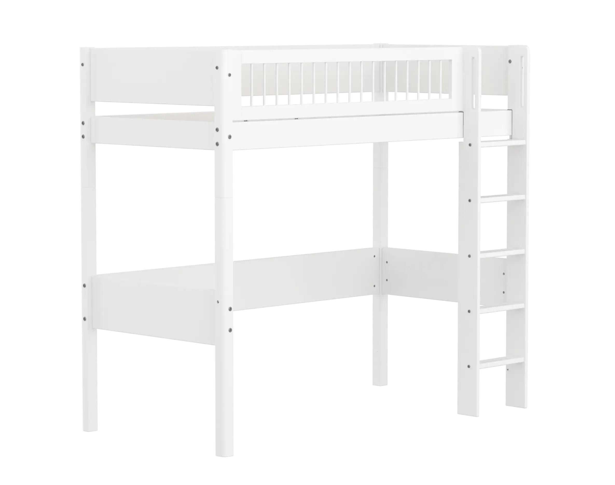 High Bed 184 cm with Ladder and Safety Rail, 90x200 cm, White - Image 4