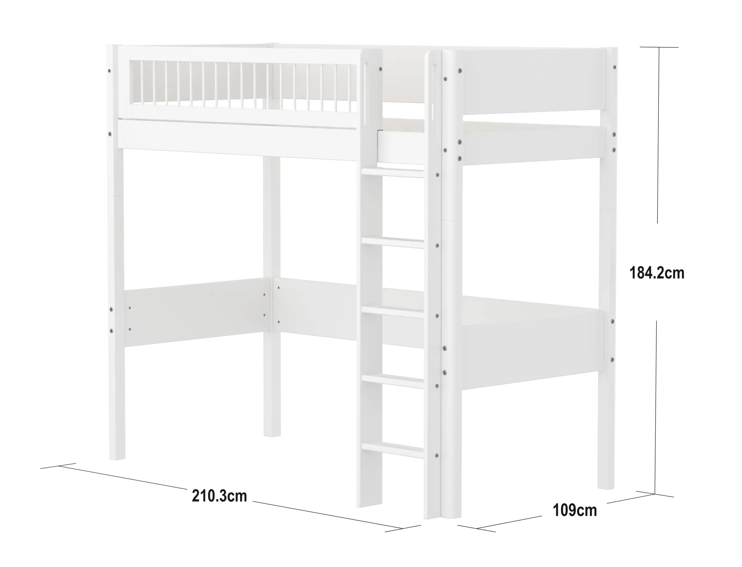 High Bed 184 cm with Ladder and Safety Rail, 90x200 cm, White - Image 5