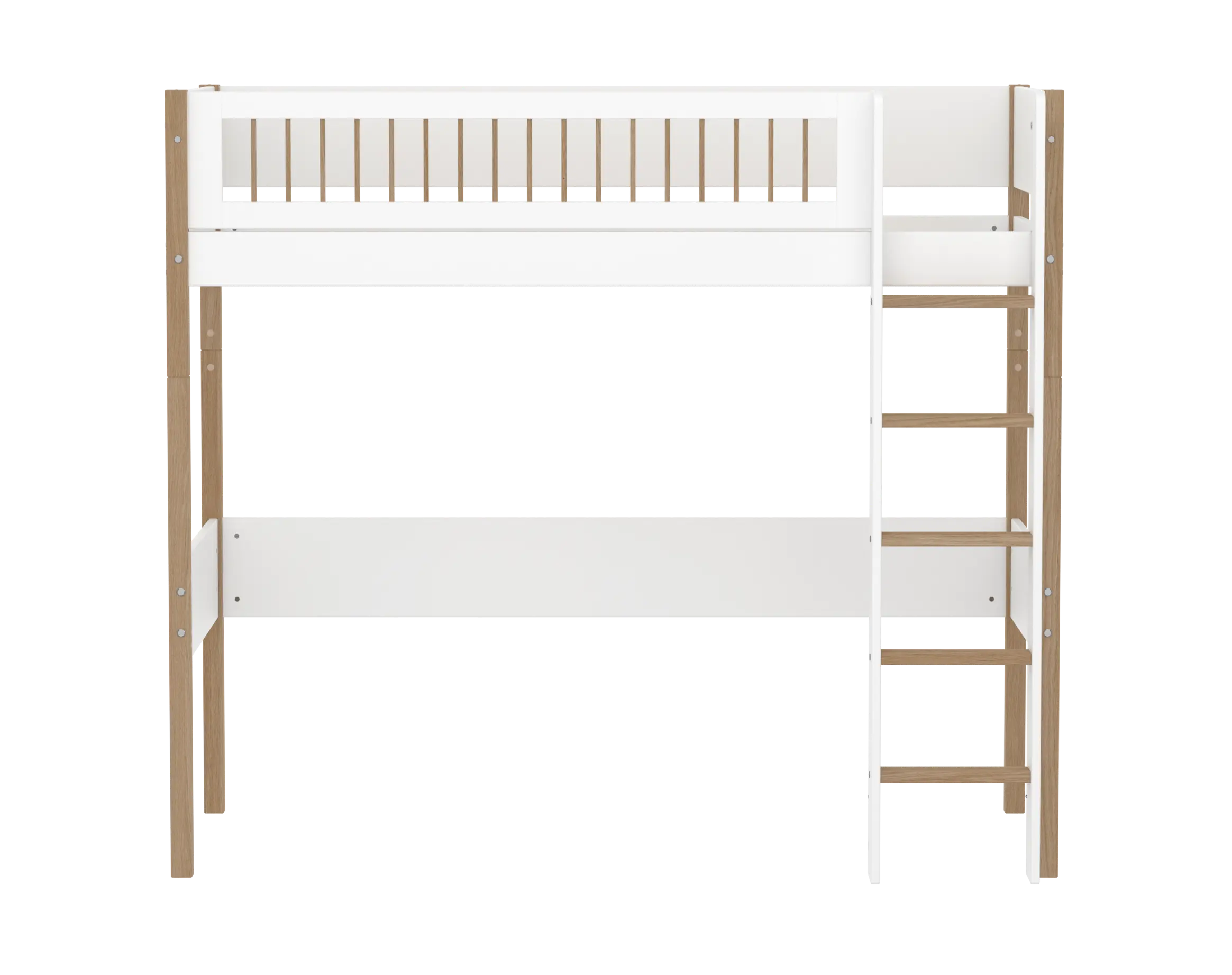 High Bed 184 cm with Ladder and Safety Rail, 90x200 cm, White/Oak - Image 2