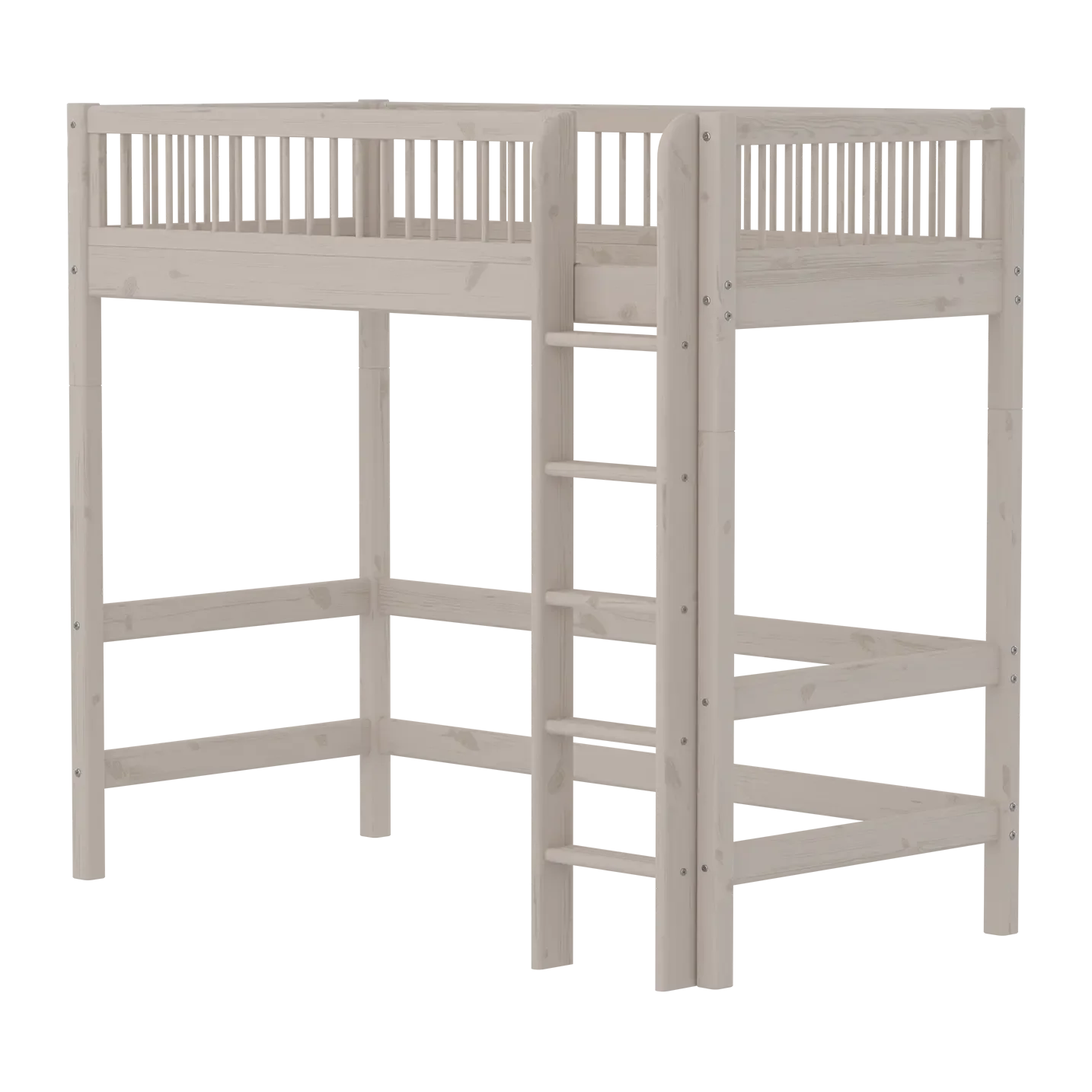 High Bed 184 cm with Ladder and Safety Rail, 90x200 cm, Grey
