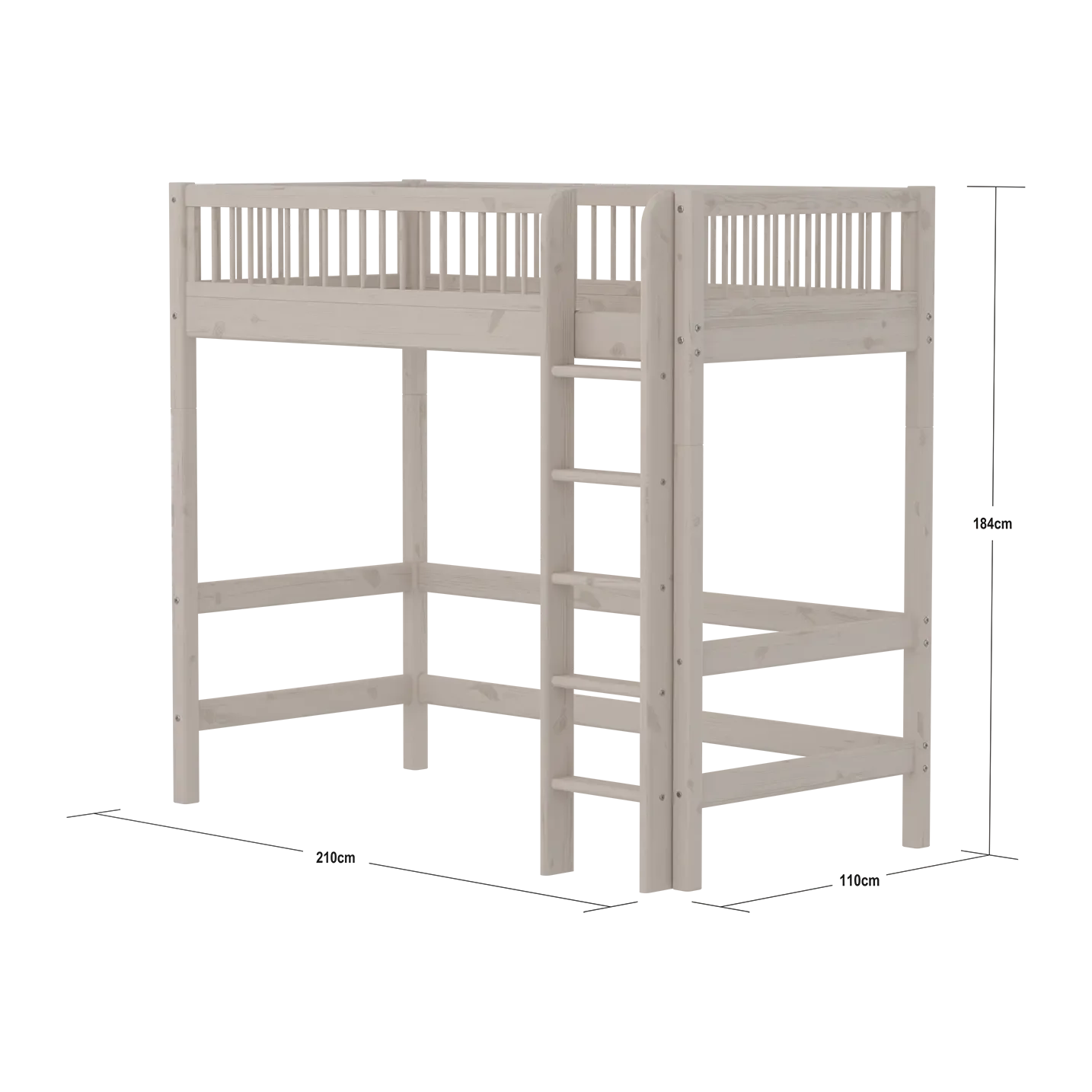 High Bed 184 cm with Ladder and Safety Rail, 90x200 cm, Grey - Image 4